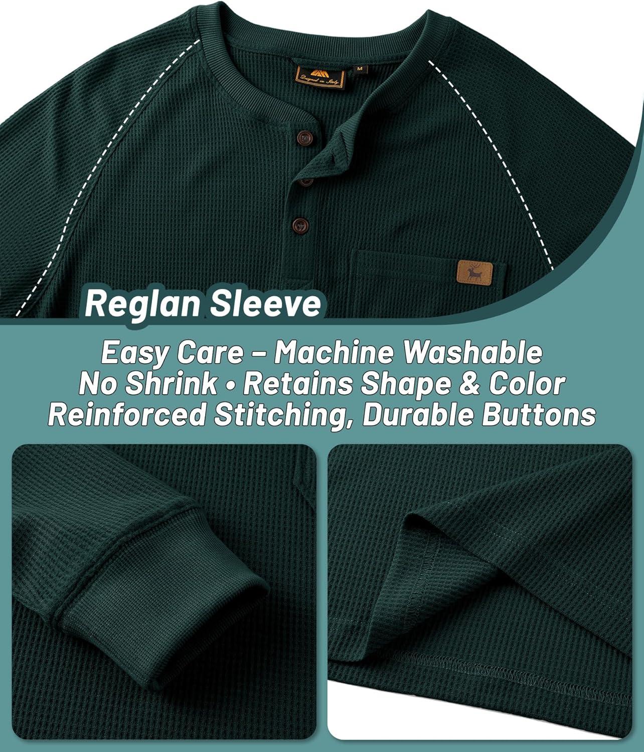 imageZITY Long Sleeve Henley Shirts for Men Casual Waffle Thermal Fashion Pullover 3Button TShirt with PocketZdark Blackish Green