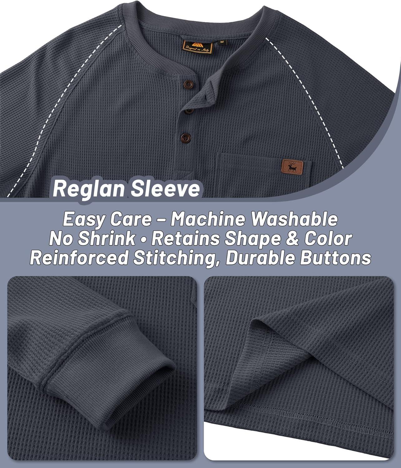 imageZITY Long Sleeve Henley Shirts for Men Casual Waffle Thermal Fashion Pullover 3Button TShirt with PocketZdark Grey