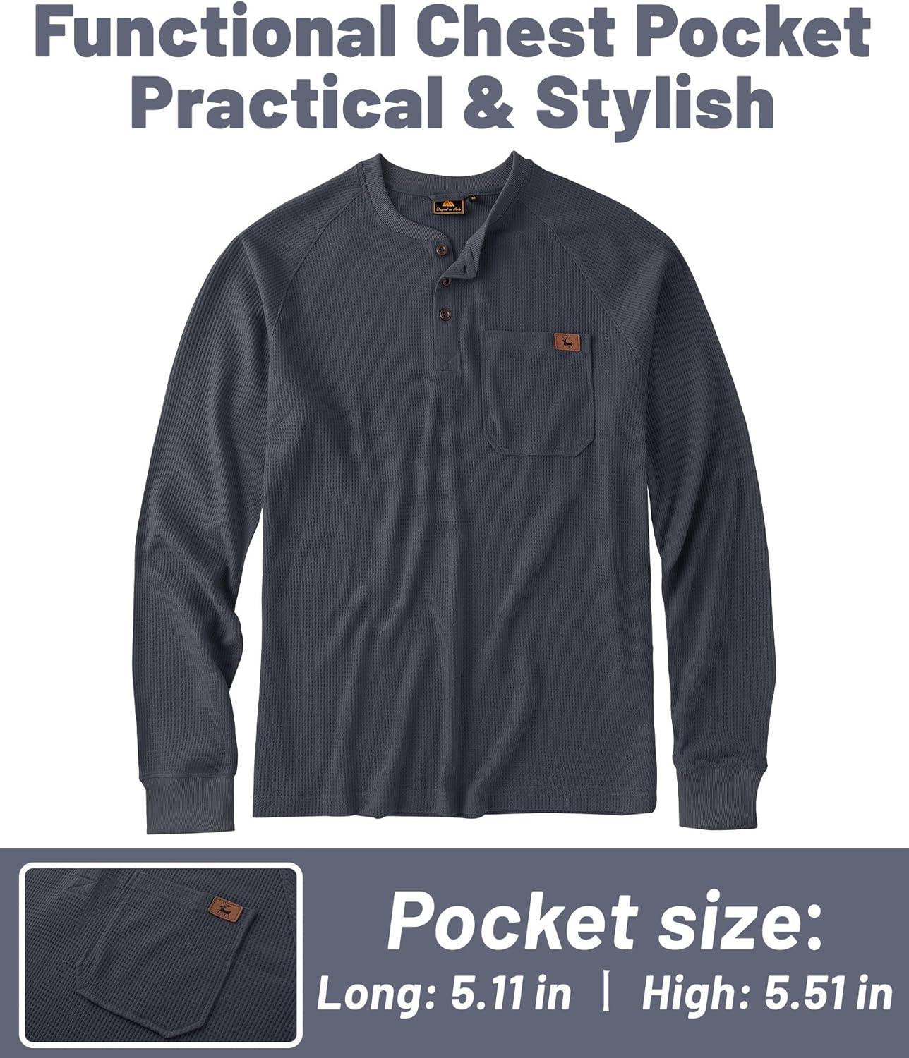 imageZITY Long Sleeve Henley Shirts for Men Casual Waffle Thermal Fashion Pullover 3Button TShirt with PocketZdark Grey