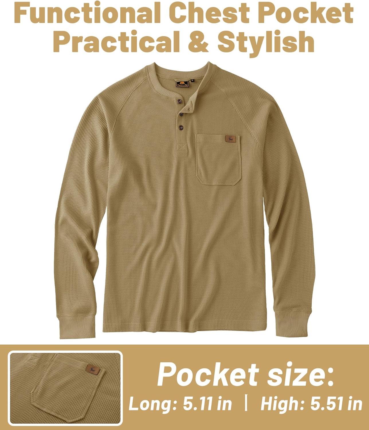 imageZITY Long Sleeve Henley Shirts for Men Casual Waffle Thermal Fashion Pullover 3Button TShirt with PocketZdark Khaki