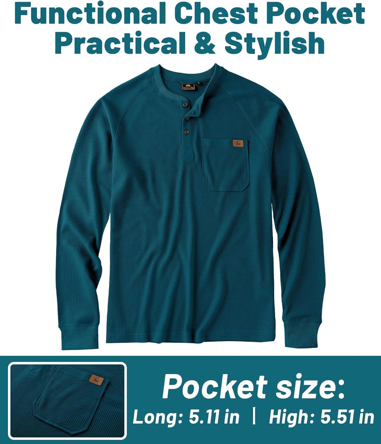 imageZITY Long Sleeve Henley Shirts for Men Casual Waffle Thermal Fashion Pullover 3Button TShirt with PocketZdark Teal Blue