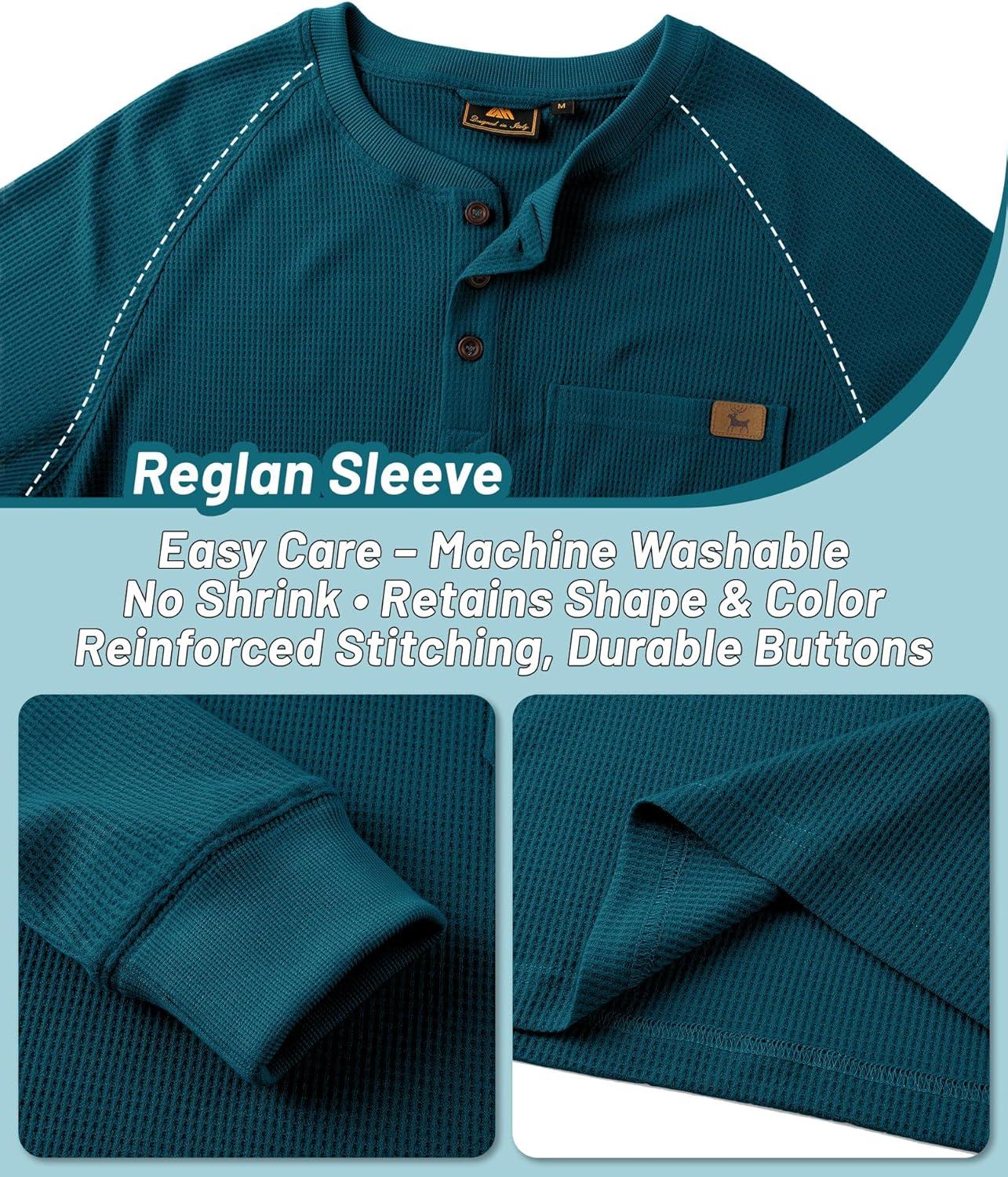 imageZITY Long Sleeve Henley Shirts for Men Casual Waffle Thermal Fashion Pullover 3Button TShirt with PocketZdark Teal Blue