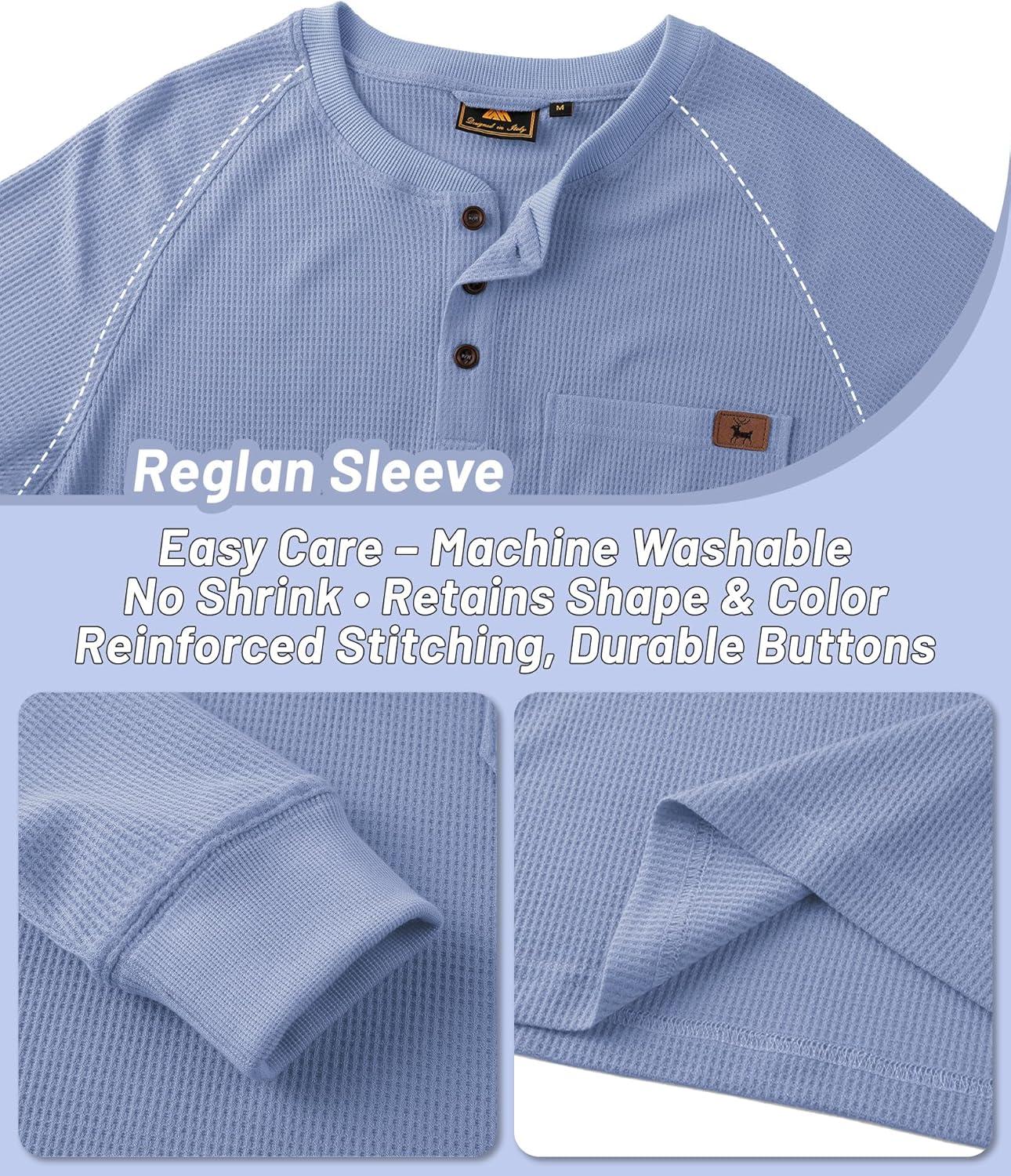 imageZITY Long Sleeve Henley Shirts for Men Casual Waffle Thermal Fashion Pullover 3Button TShirt with PocketZhaze Blue