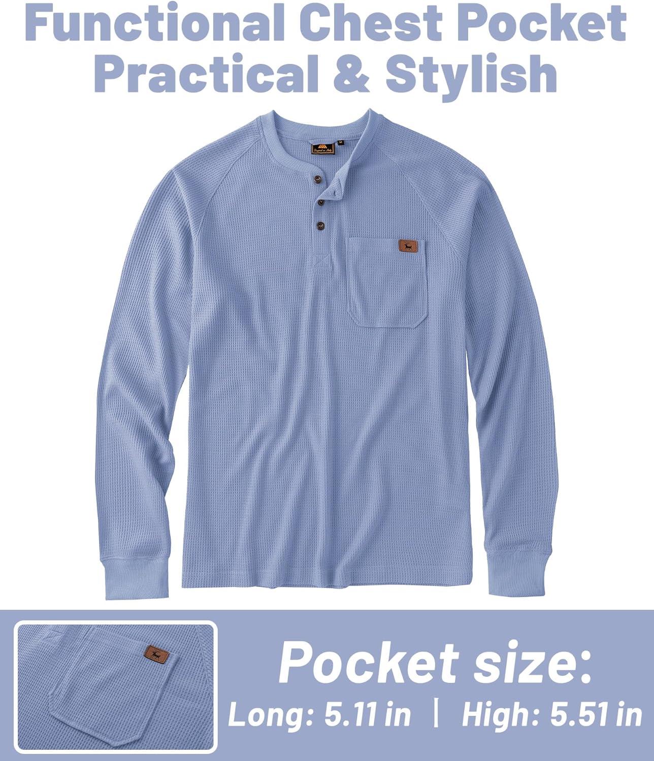 imageZITY Long Sleeve Henley Shirts for Men Casual Waffle Thermal Fashion Pullover 3Button TShirt with PocketZhaze Blue