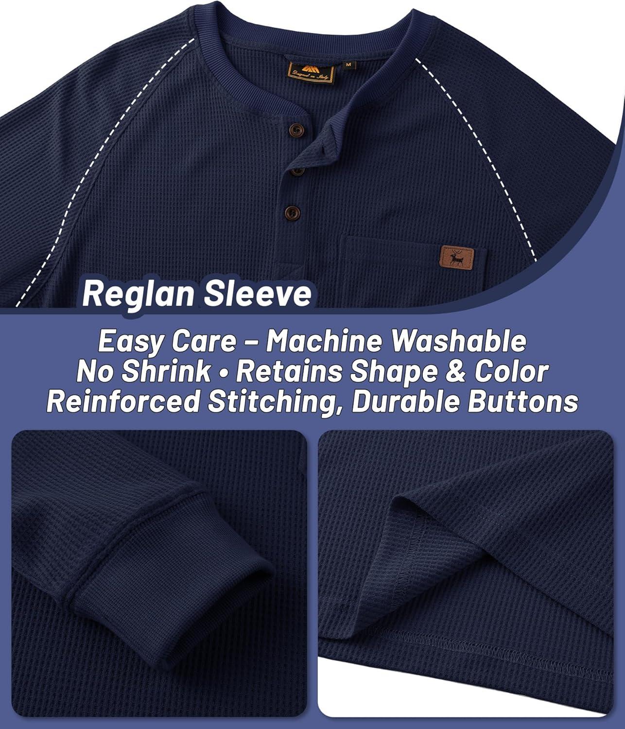 imageZITY Long Sleeve Henley Shirts for Men Casual Waffle Thermal Fashion Pullover 3Button TShirt with PocketZnavy Blue