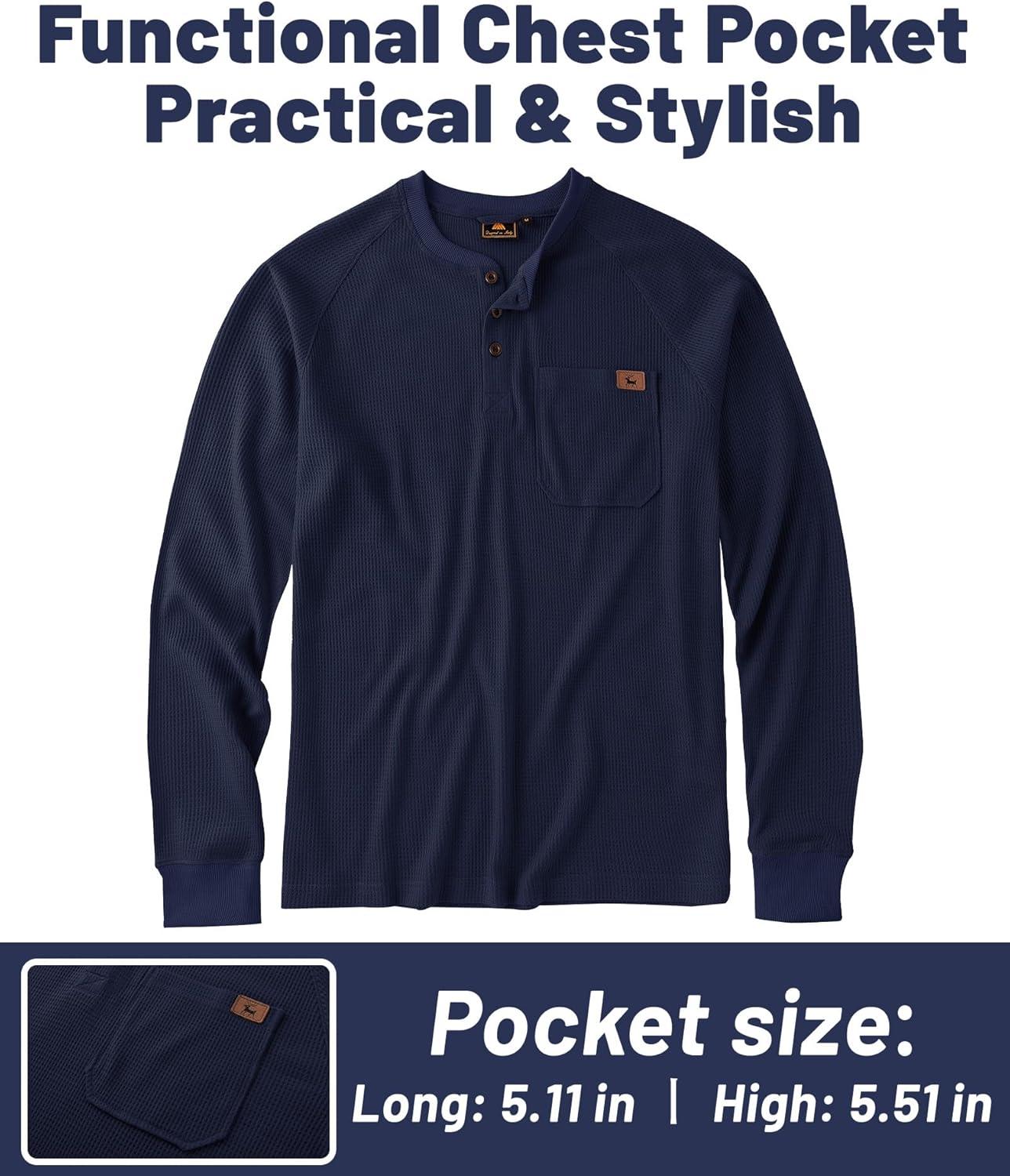 imageZITY Long Sleeve Henley Shirts for Men Casual Waffle Thermal Fashion Pullover 3Button TShirt with PocketZnavy Blue