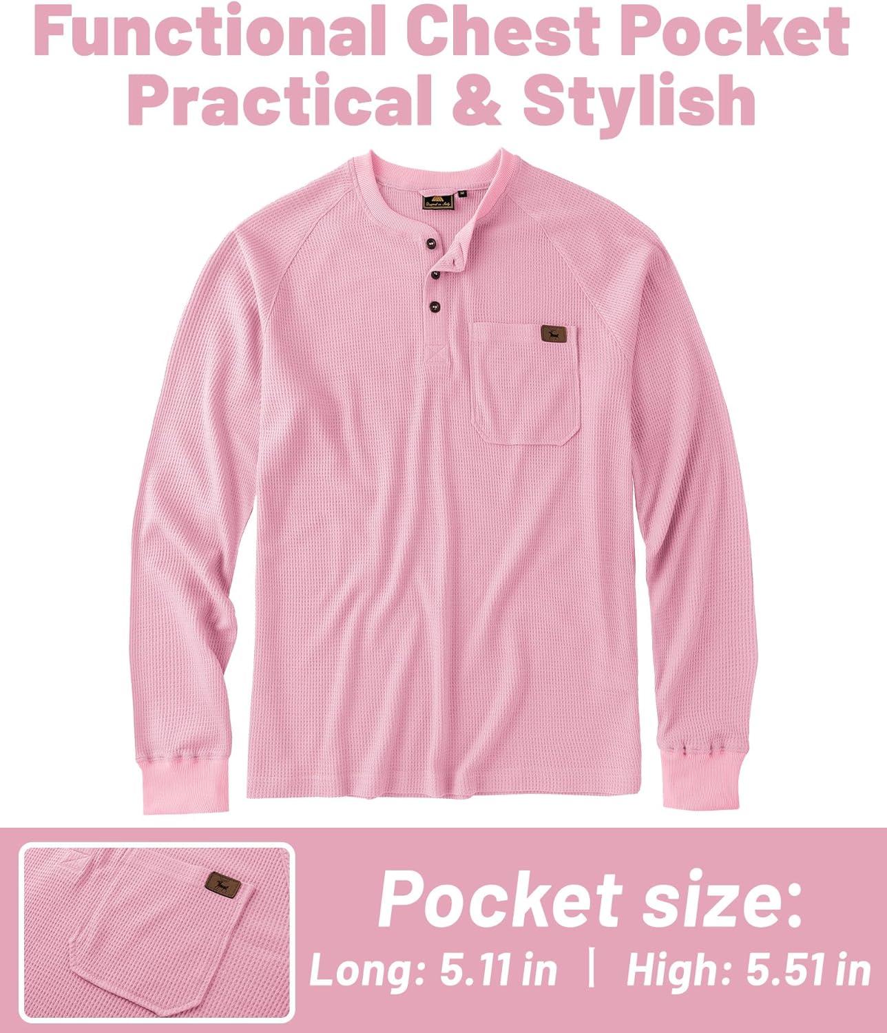 imageZITY Long Sleeve Henley Shirts for Men Casual Waffle Thermal Fashion Pullover 3Button TShirt with PocketZpink