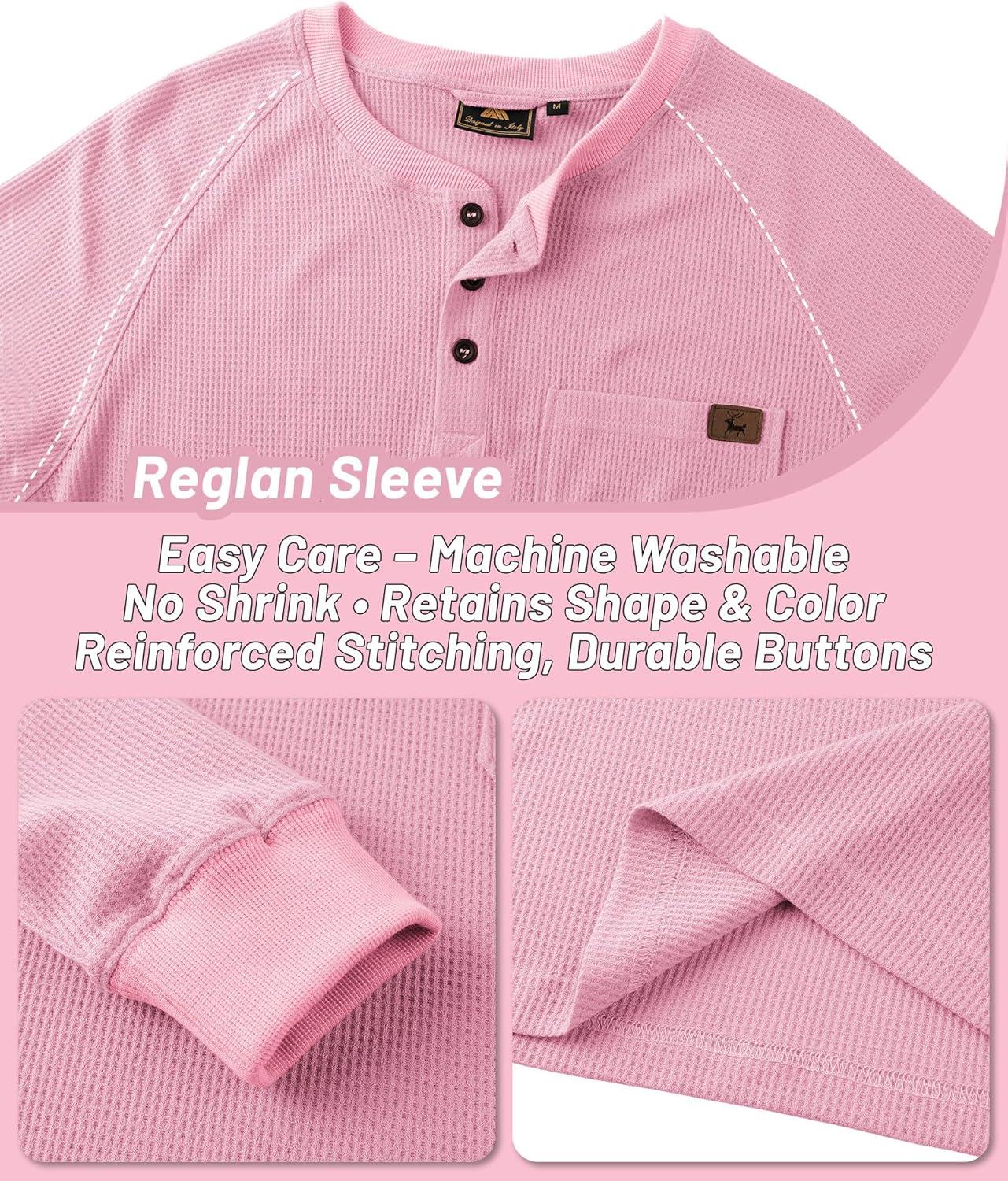 imageZITY Long Sleeve Henley Shirts for Men Casual Waffle Thermal Fashion Pullover 3Button TShirt with PocketZpink