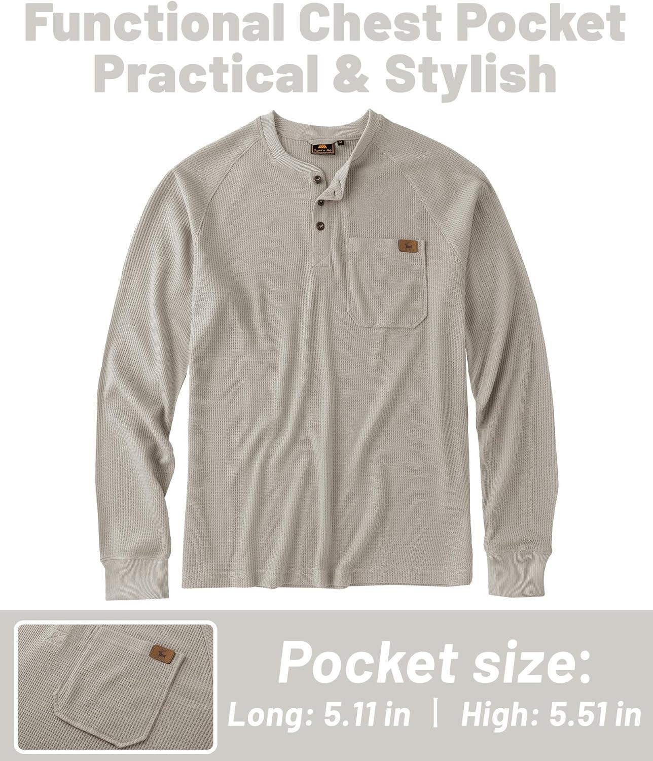 imageZITY Long Sleeve Henley Shirts for Men Casual Waffle Thermal Fashion Pullover 3Button TShirt with PocketZpumice Stone Gray