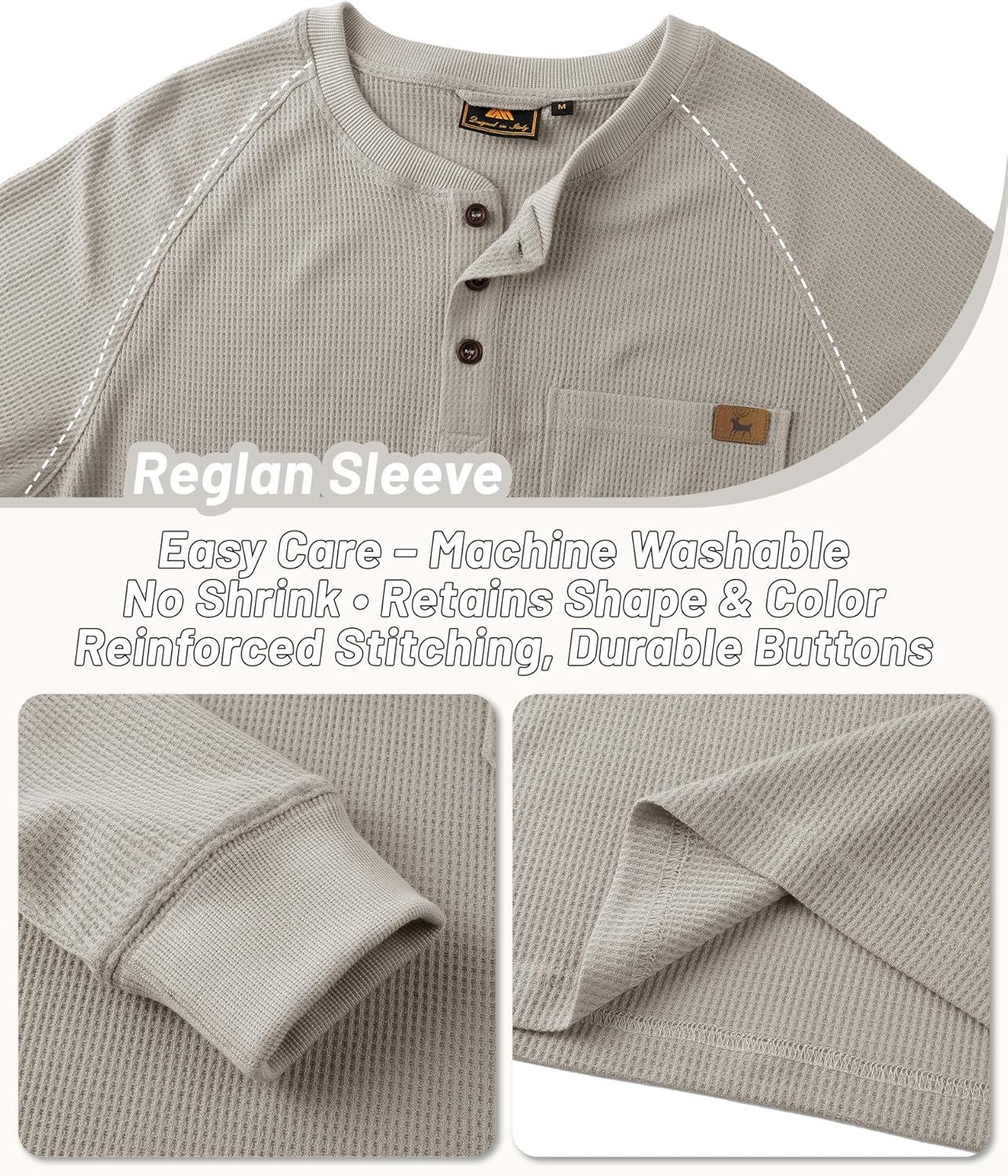 imageZITY Long Sleeve Henley Shirts for Men Casual Waffle Thermal Fashion Pullover 3Button TShirt with PocketZpumice Stone Gray