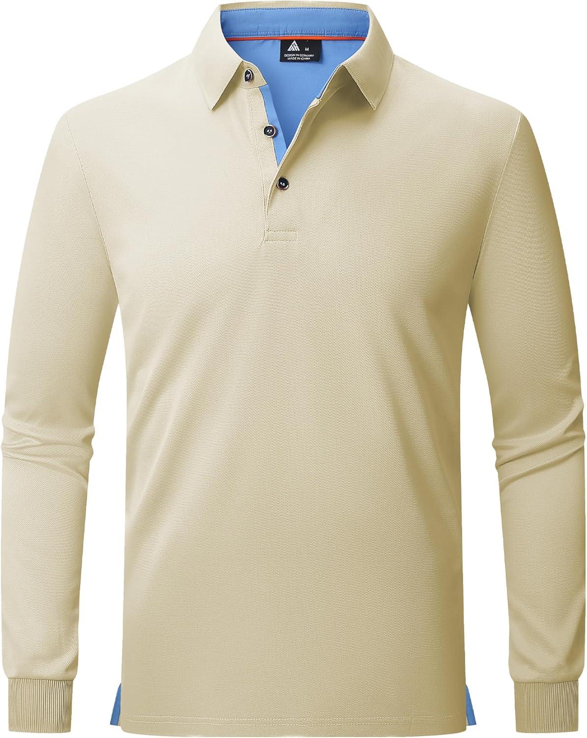 imageZITY Long Sleeve Polo Shirts for Men 3 Pack Collared Performance Golf Polos Mens Casual Shirts Moisture Wicking WorkwearBeige  Navy  Dark Grey