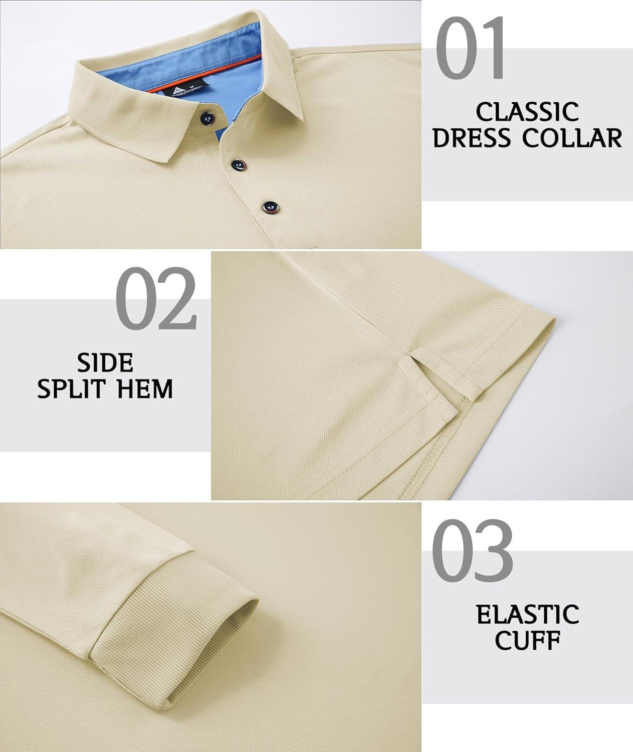 imageZITY Long Sleeve Polo Shirts for Men 3 Pack Collared Performance Golf Polos Mens Casual Shirts Moisture Wicking WorkwearBeige  Navy  Dark Grey