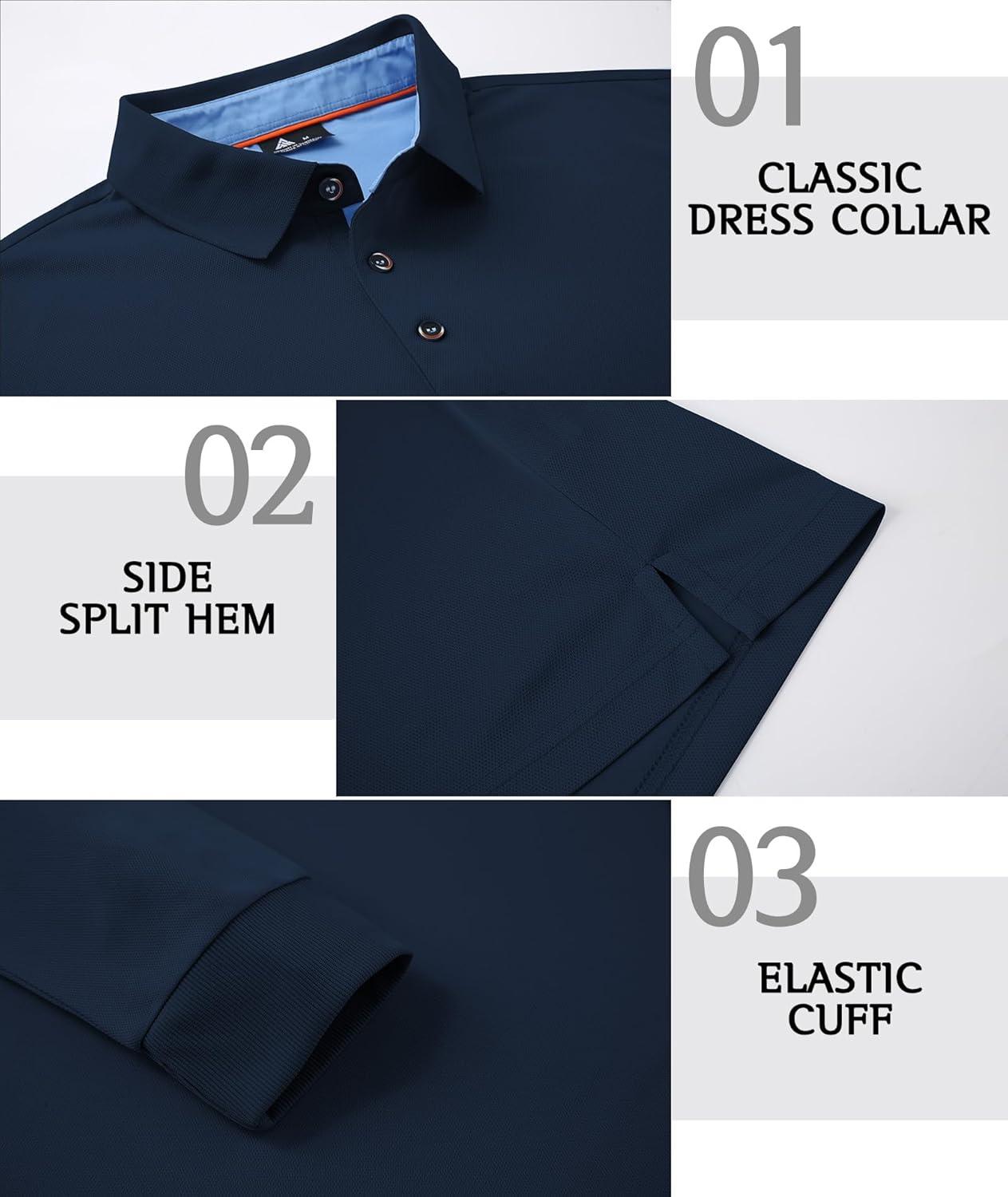 imageZITY Long Sleeve Polo Shirts for Men 3 Pack Collared Performance Golf Polos Mens Casual Shirts Moisture Wicking WorkwearBlack  Dark Blue  Dark Grey