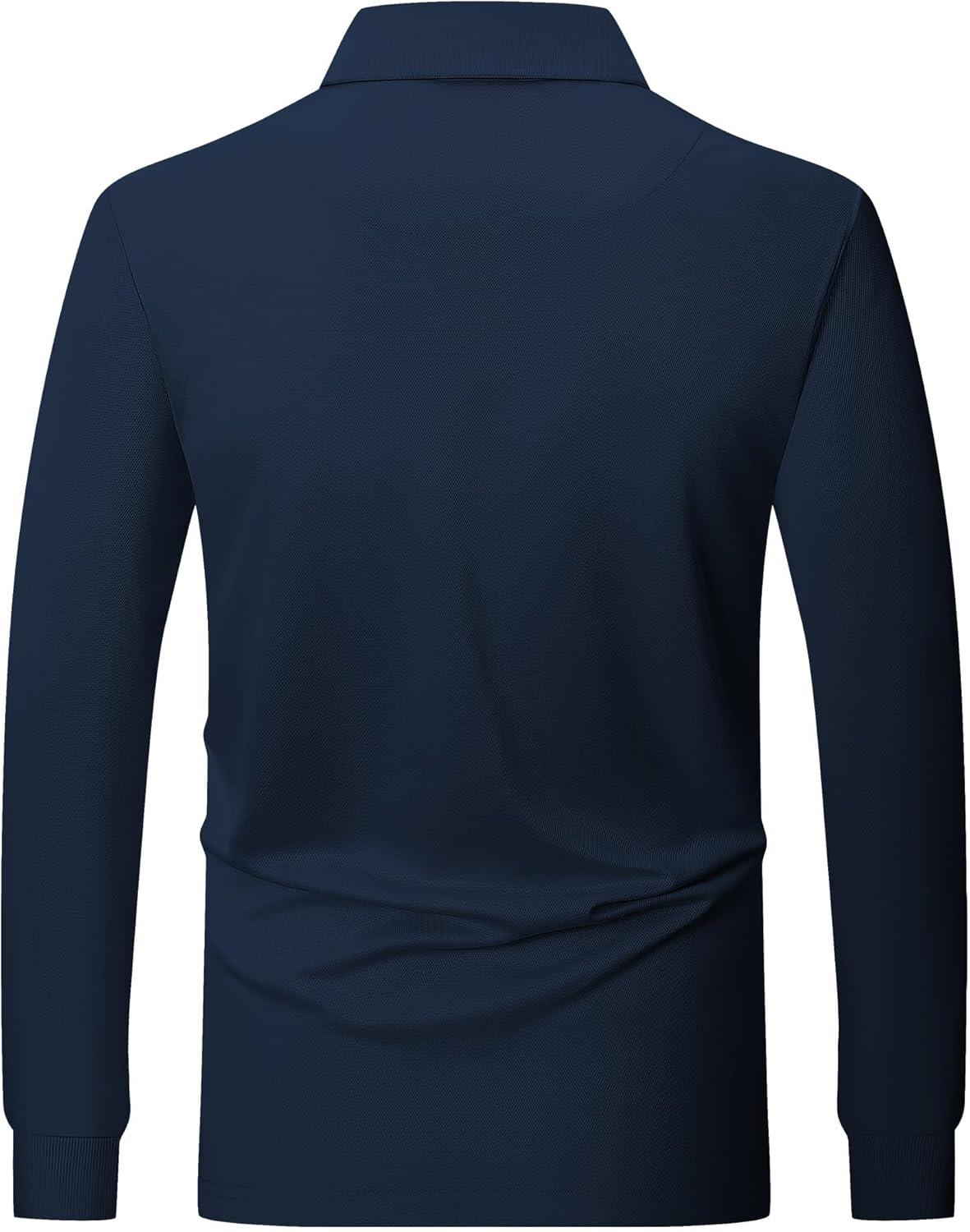 imageZITY Long Sleeve Polo Shirts for Men 3 Pack Collared Performance Golf Polos Mens Casual Shirts Moisture Wicking WorkwearBlack  Dark Blue  Dark Grey