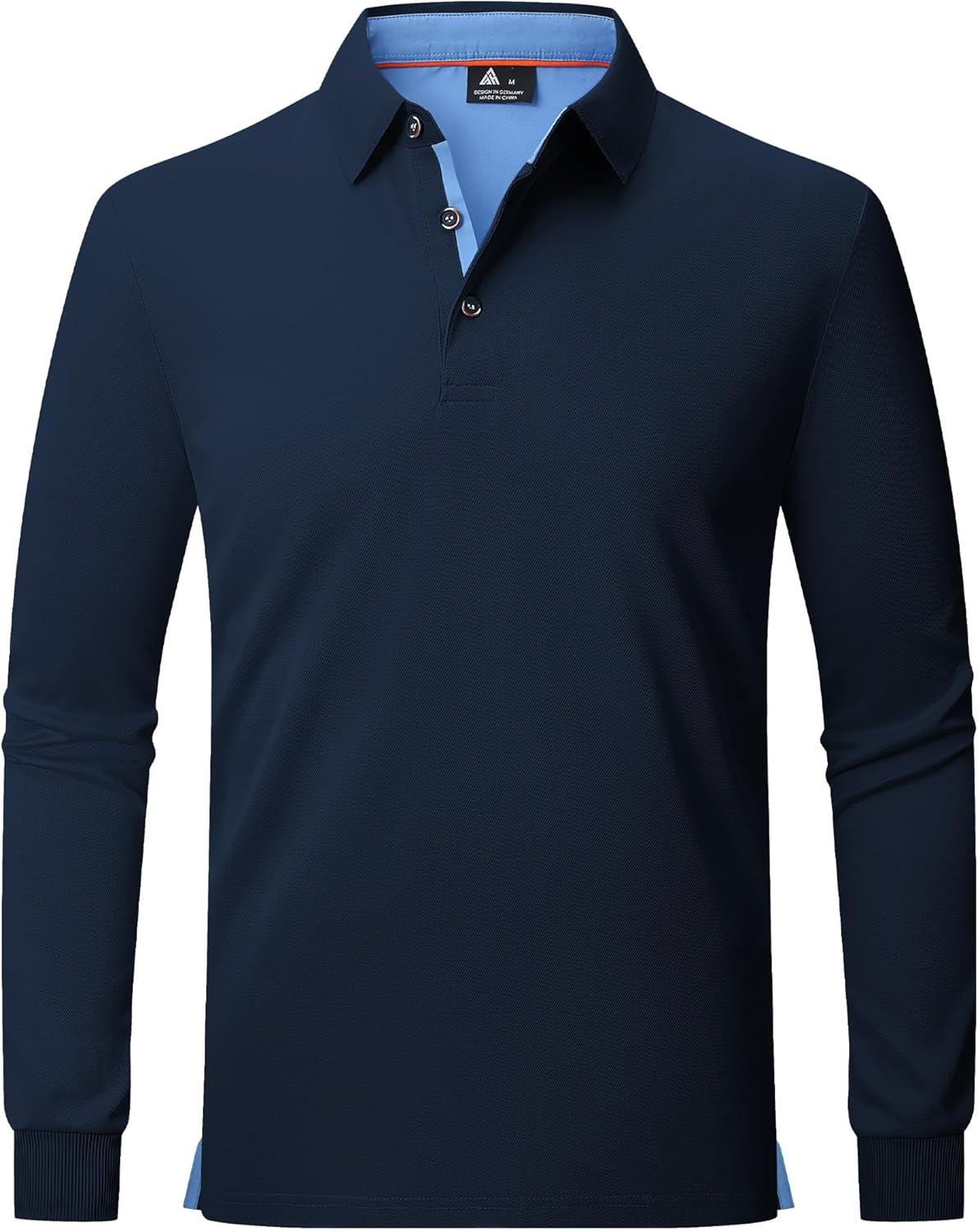 imageZITY Long Sleeve Polo Shirts for Men 3 Pack Collared Performance Golf Polos Mens Casual Shirts Moisture Wicking WorkwearBlack  Dark Blue  Dark Grey