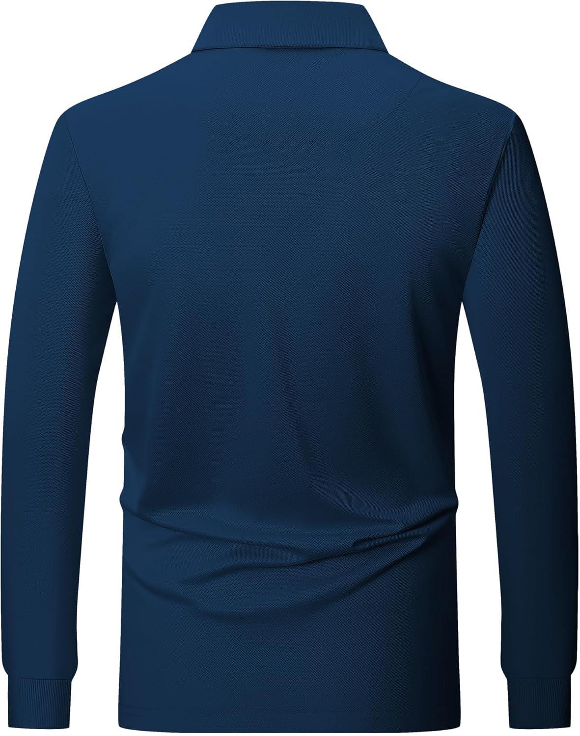 imageZITY Long Sleeve Polo Shirts for Men 3 Pack Collared Performance Golf Polos Mens Casual Shirts Moisture Wicking WorkwearBlack  Navy  Grey