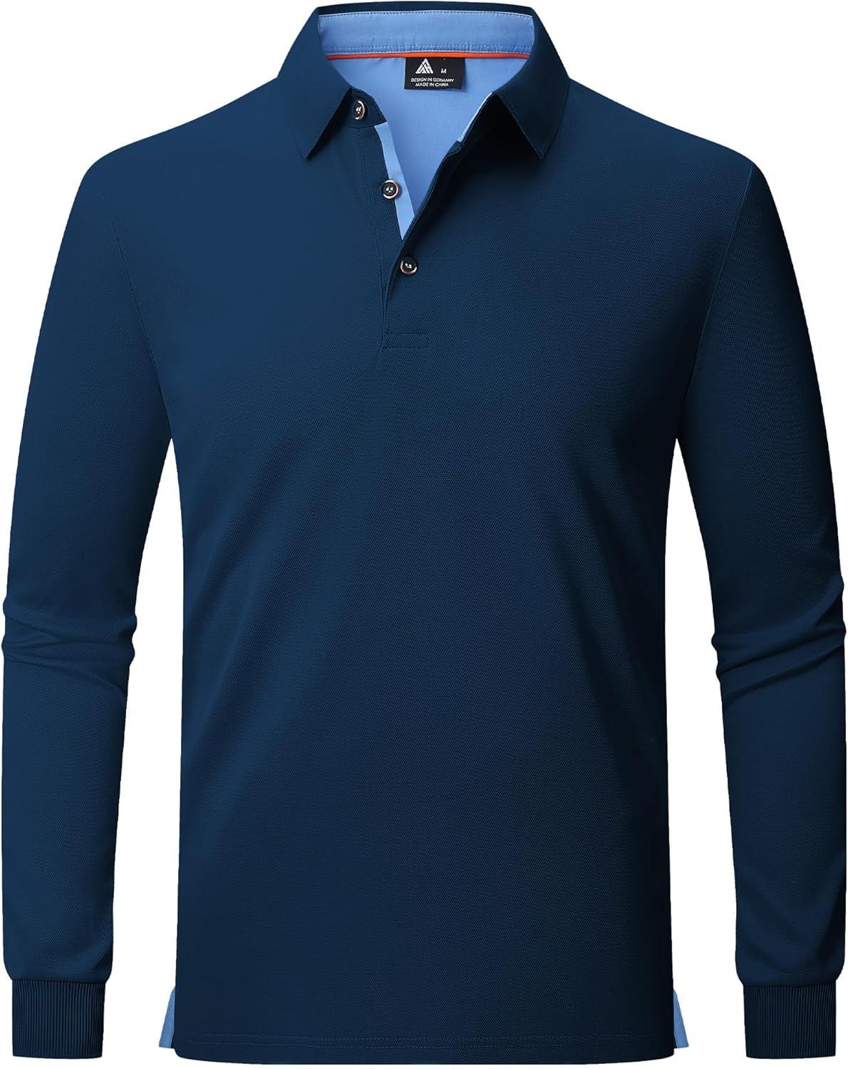 imageZITY Long Sleeve Polo Shirts for Men 3 Pack Collared Performance Golf Polos Mens Casual Shirts Moisture Wicking WorkwearBlack  Navy  Grey
