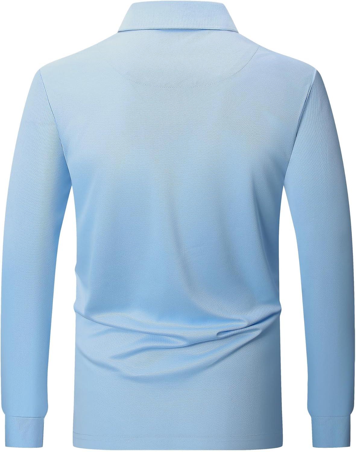 imageZITY Long Sleeve Polo Shirts for Men 3 Pack Collared Performance Golf Polos Mens Casual Shirts Moisture Wicking WorkwearLight Blue  Black  Navy