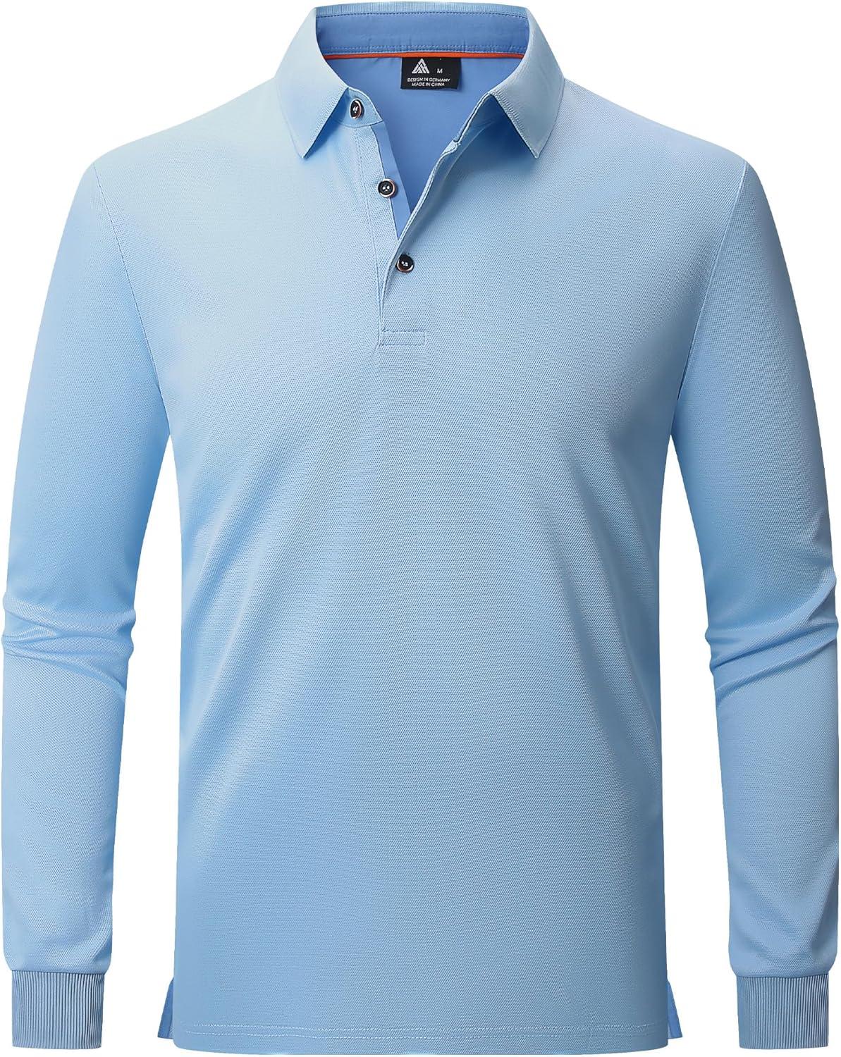 imageZITY Long Sleeve Polo Shirts for Men 3 Pack Collared Performance Golf Polos Mens Casual Shirts Moisture Wicking WorkwearLight Blue  Black  Navy