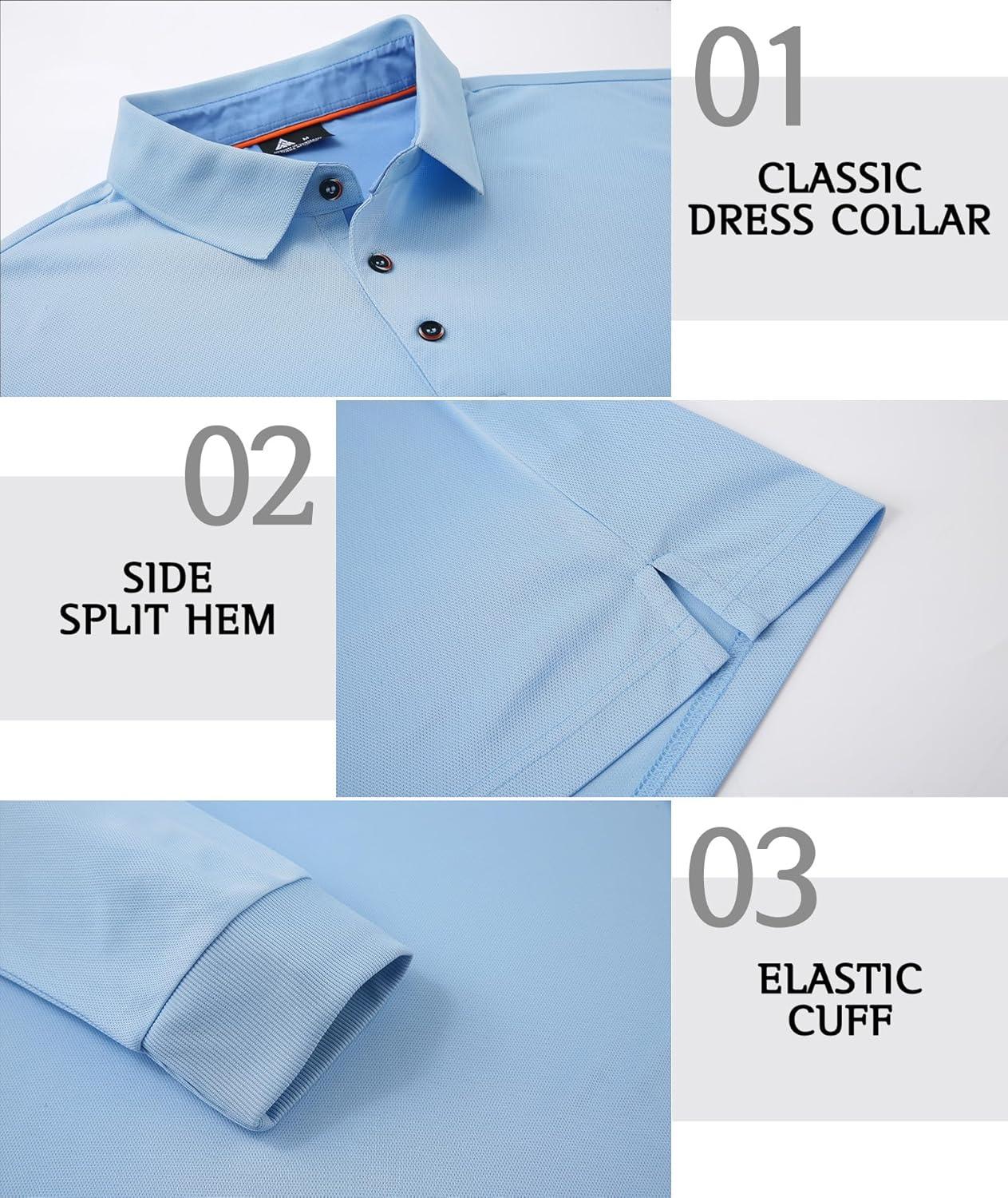 imageZITY Long Sleeve Polo Shirts for Men 3 Pack Collared Performance Golf Polos Mens Casual Shirts Moisture Wicking WorkwearLight Blue  Black  Navy