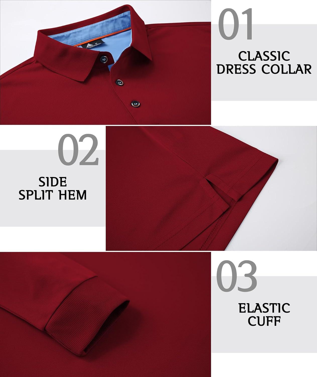 imageZITY Long Sleeve Polo Shirts for Men 3 Pack Collared Performance Golf Polos Mens Casual Shirts Moisture Wicking WorkwearRed  Black  Grey