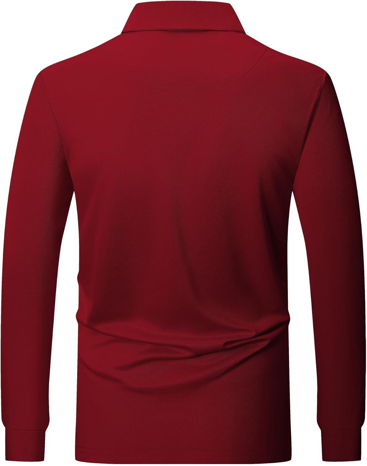 imageZITY Long Sleeve Polo Shirts for Men 3 Pack Collared Performance Golf Polos Mens Casual Shirts Moisture Wicking WorkwearRed  Black  Grey
