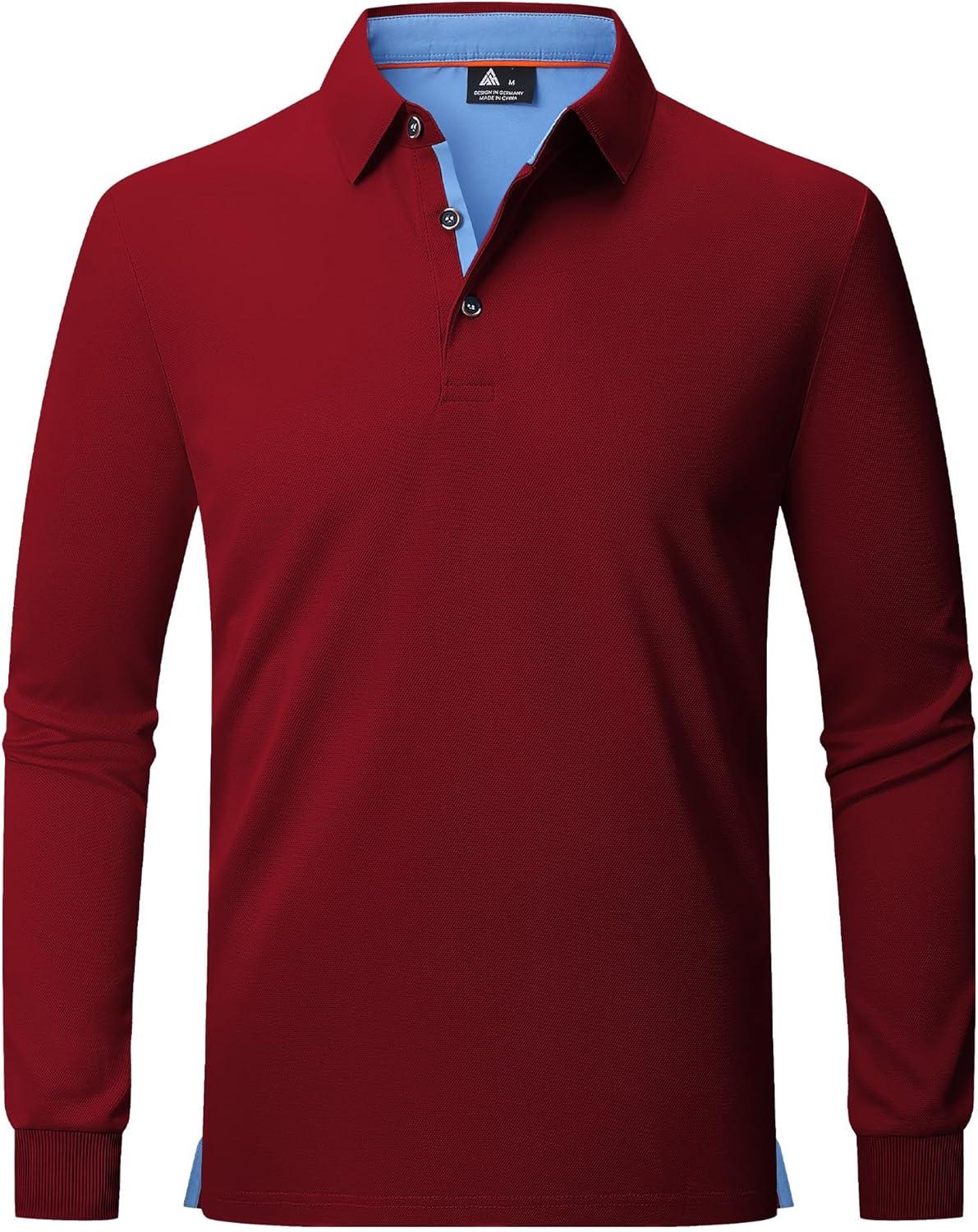 imageZITY Long Sleeve Polo Shirts for Men 3 Pack Collared Performance Golf Polos Mens Casual Shirts Moisture Wicking WorkwearRed  Black  Grey