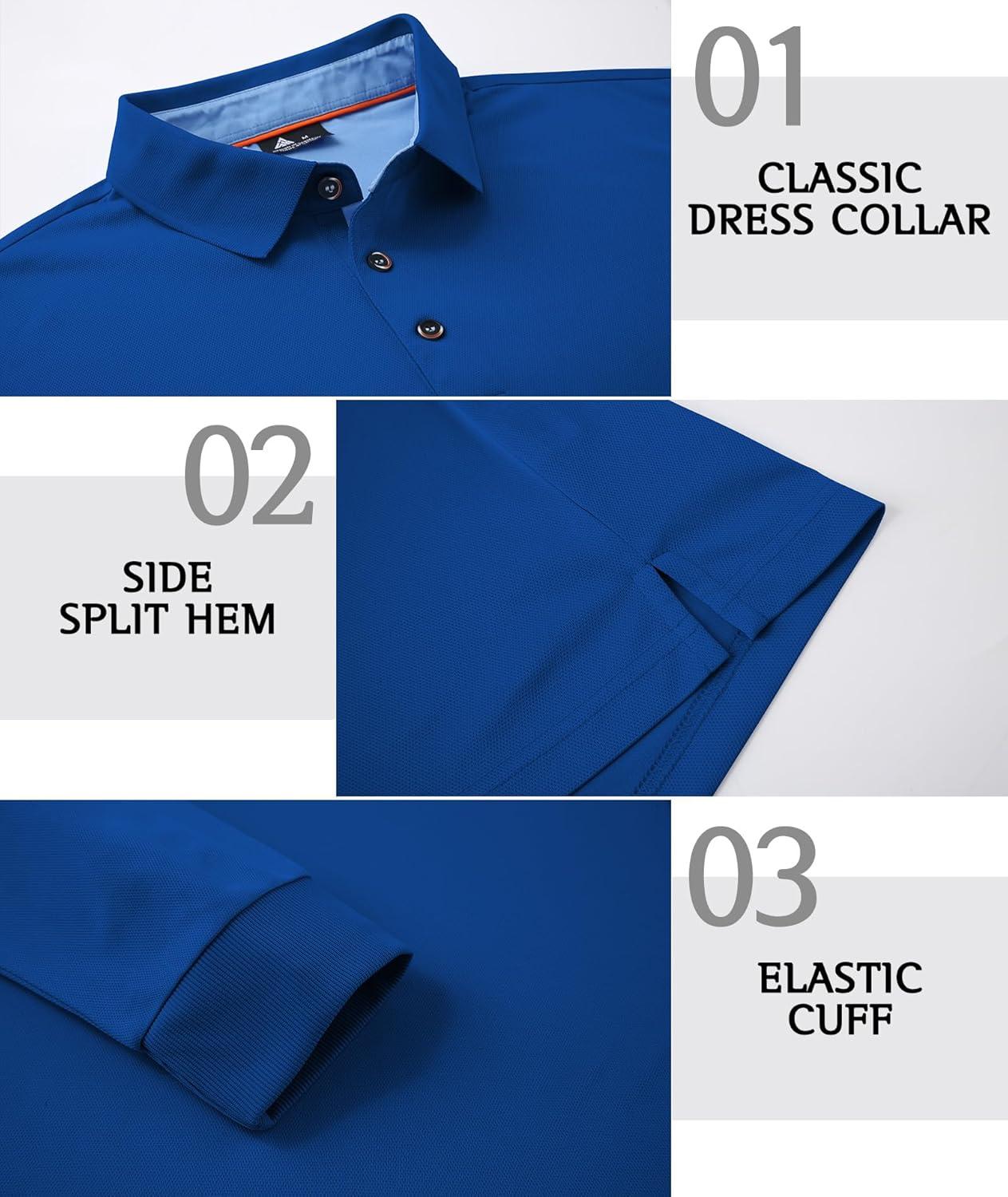 imageZITY Long Sleeve Polo Shirts for Men 3 Pack Collared Performance Golf Polos Mens Casual Shirts Moisture Wicking WorkwearRoyal Blue  Teal  Black