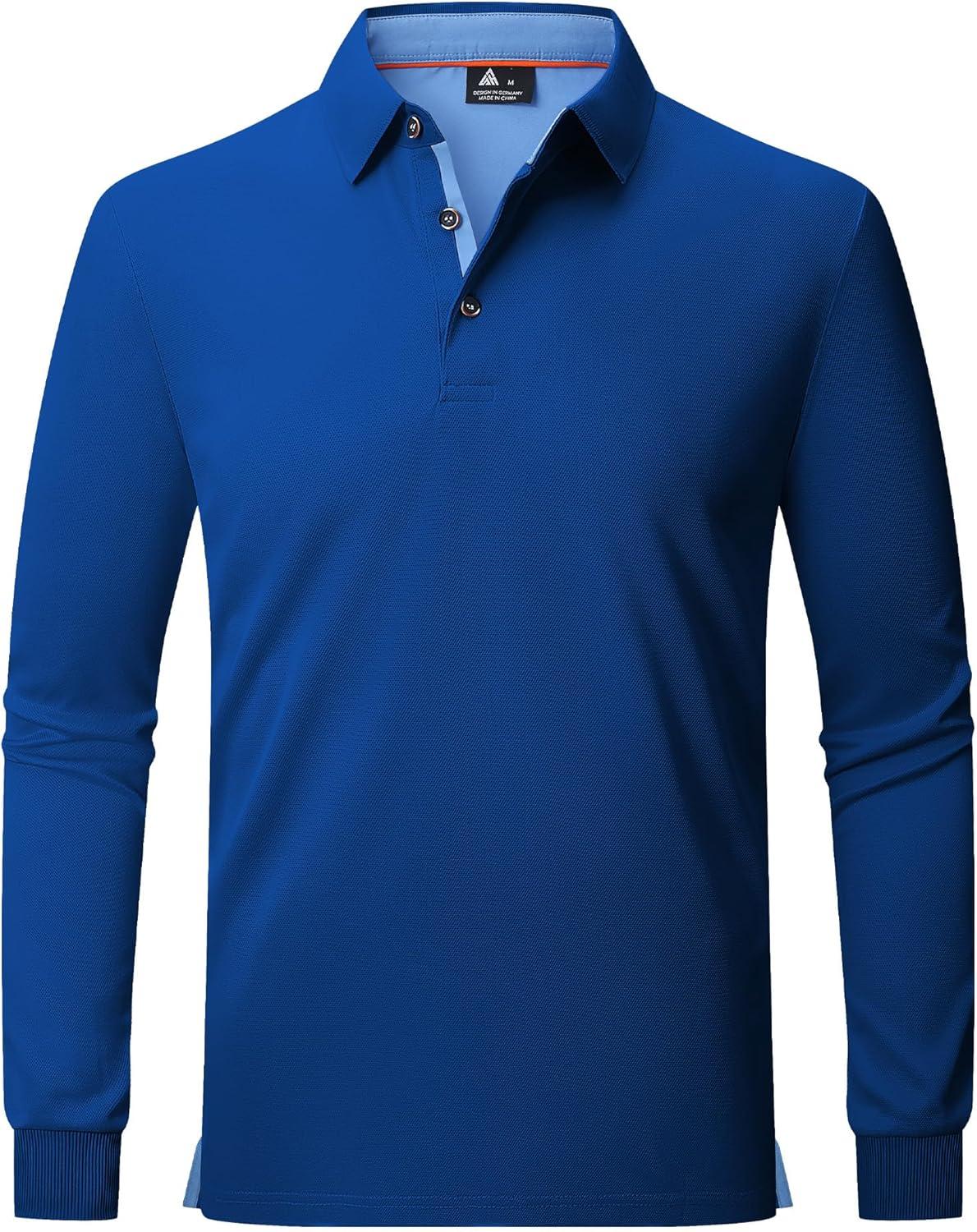 imageZITY Long Sleeve Polo Shirts for Men 3 Pack Collared Performance Golf Polos Mens Casual Shirts Moisture Wicking WorkwearRoyal Blue  Teal  Black