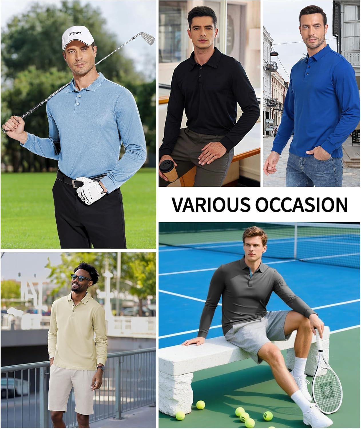 imageZITY Long Sleeve Polo Shirts for Men 3 Pack Collared Performance Golf Polos Mens Casual Shirts Moisture Wicking WorkwearTeal  Deep Blue  Dark Grey