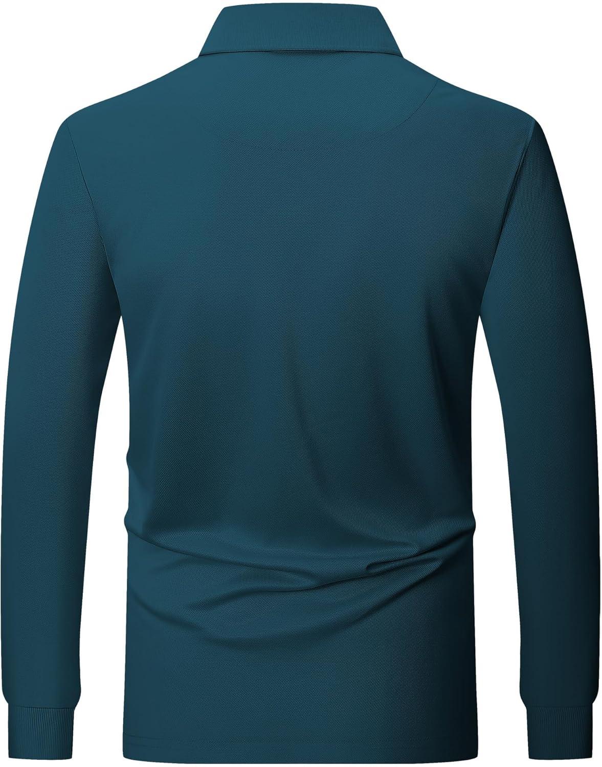 imageZITY Long Sleeve Polo Shirts for Men 3 Pack Collared Performance Golf Polos Mens Casual Shirts Moisture Wicking WorkwearTeal  Deep Blue  Dark Grey