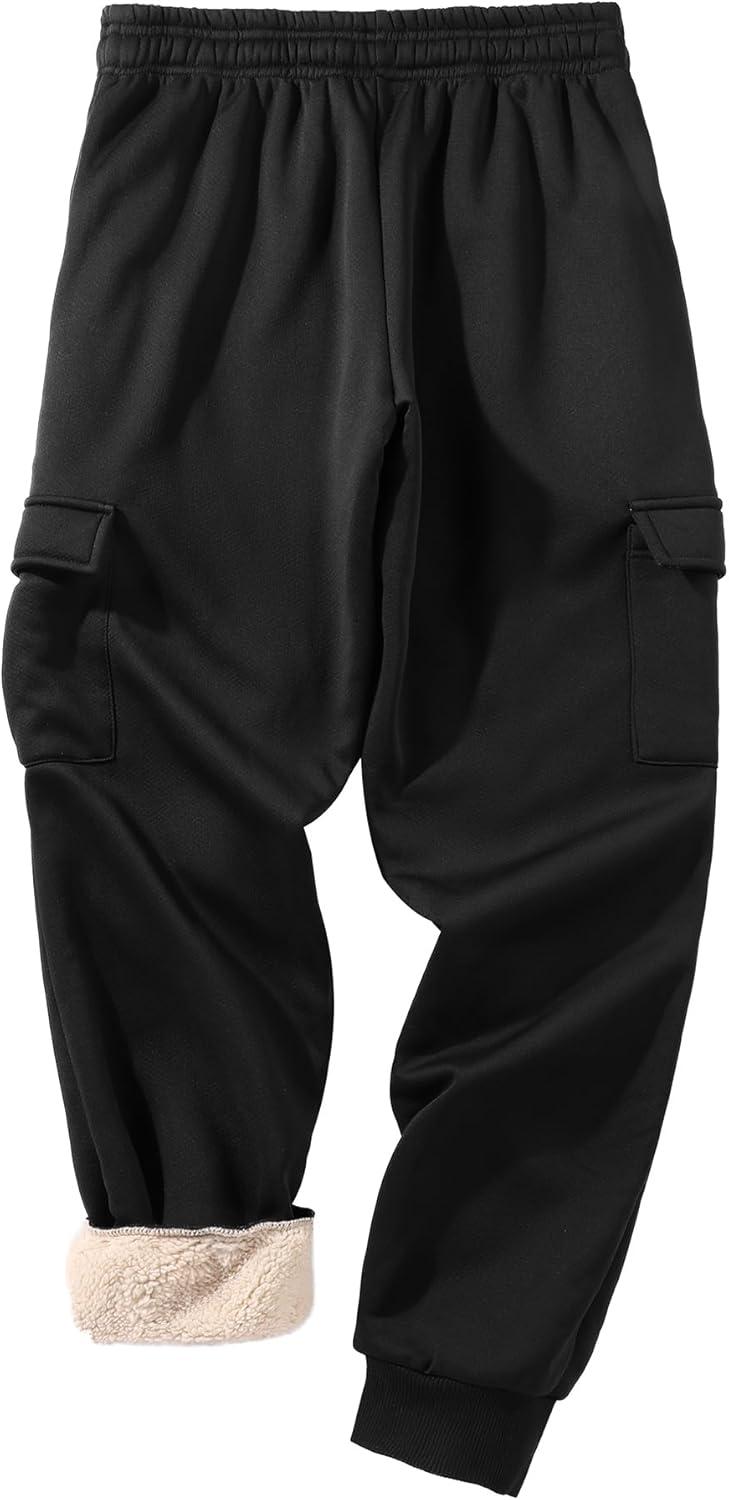 imageZITY Mens Thick Fleece Winter Pants Heavyweight Warm Sherpa Lined Athletic Jogger Sweatpants with Pockets002blackribbed Cuff
