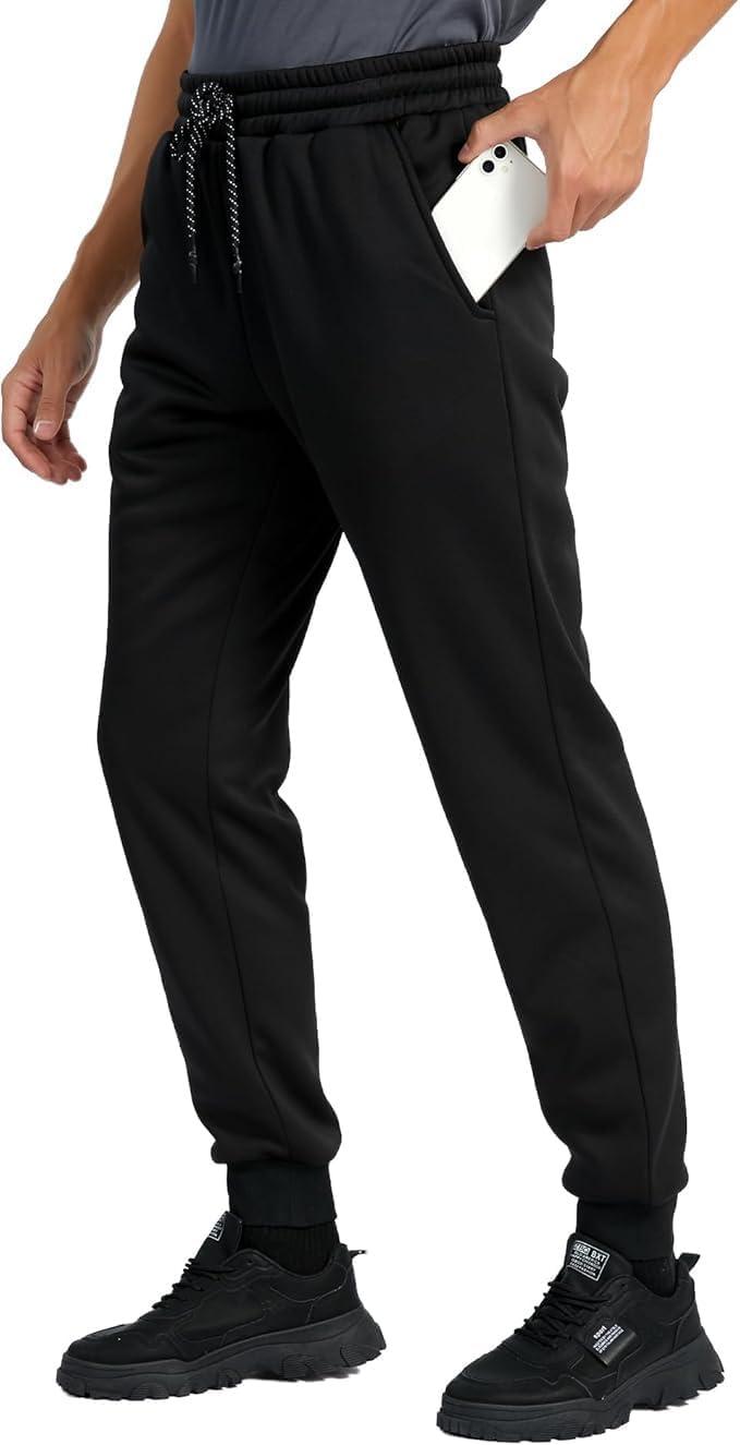 imageZITY Mens Thick Fleece Winter Pants Heavyweight Warm Sherpa Lined Athletic Jogger Sweatpants with Pockets003blackribbed Cuff