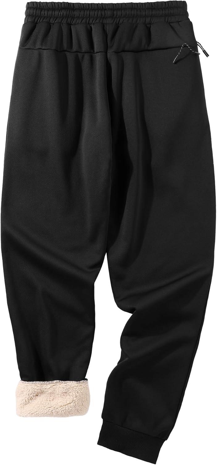imageZITY Mens Thick Fleece Winter Pants Heavyweight Warm Sherpa Lined Athletic Jogger Sweatpants with Pockets003blackribbed Cuff