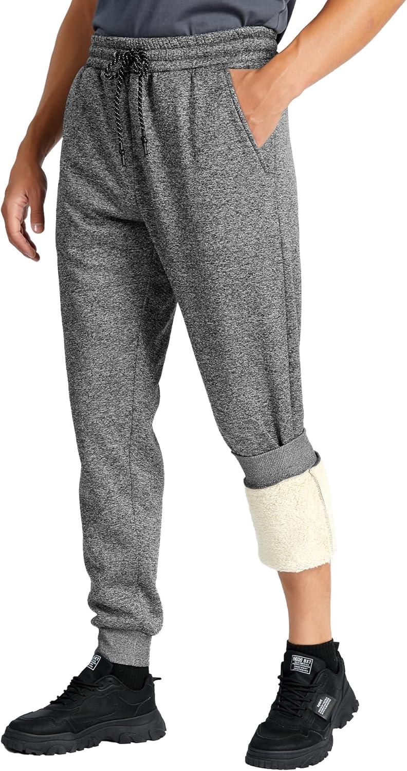 imageZITY Mens Thick Fleece Winter Pants Heavyweight Warm Sherpa Lined Athletic Jogger Sweatpants with Pockets003grayribbed Cuff