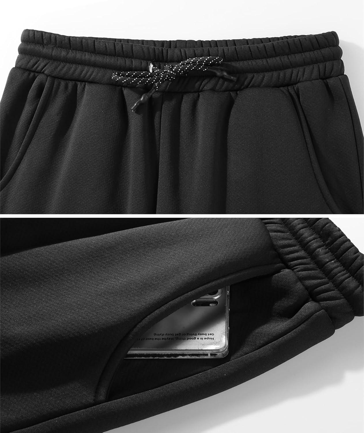 imageZITY Mens Thick Fleece Winter Pants Heavyweight Warm Sherpa Lined Athletic Jogger Sweatpants with Pockets006blackstraight Cuff