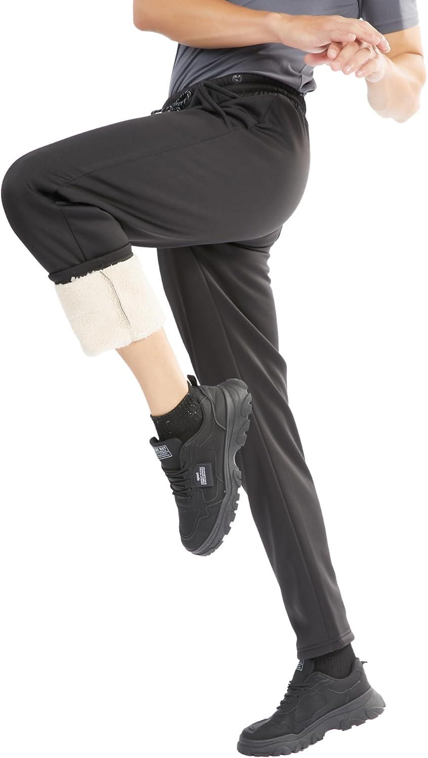 imageZITY Mens Thick Fleece Winter Pants Heavyweight Warm Sherpa Lined Athletic Jogger Sweatpants with Pockets006blackstraight Cuff