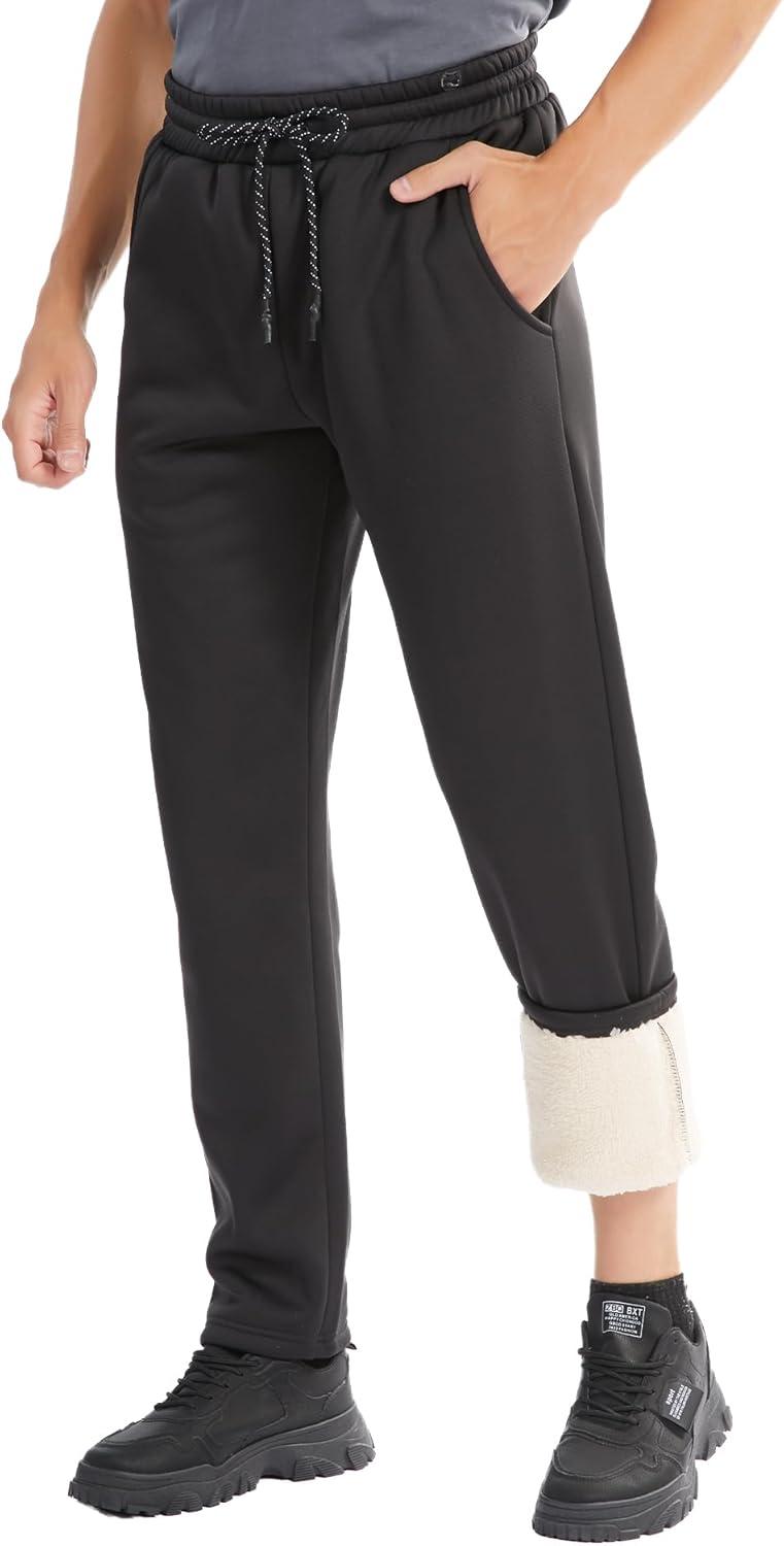 imageZITY Mens Thick Fleece Winter Pants Heavyweight Warm Sherpa Lined Athletic Jogger Sweatpants with Pockets006blackstraight Cuff