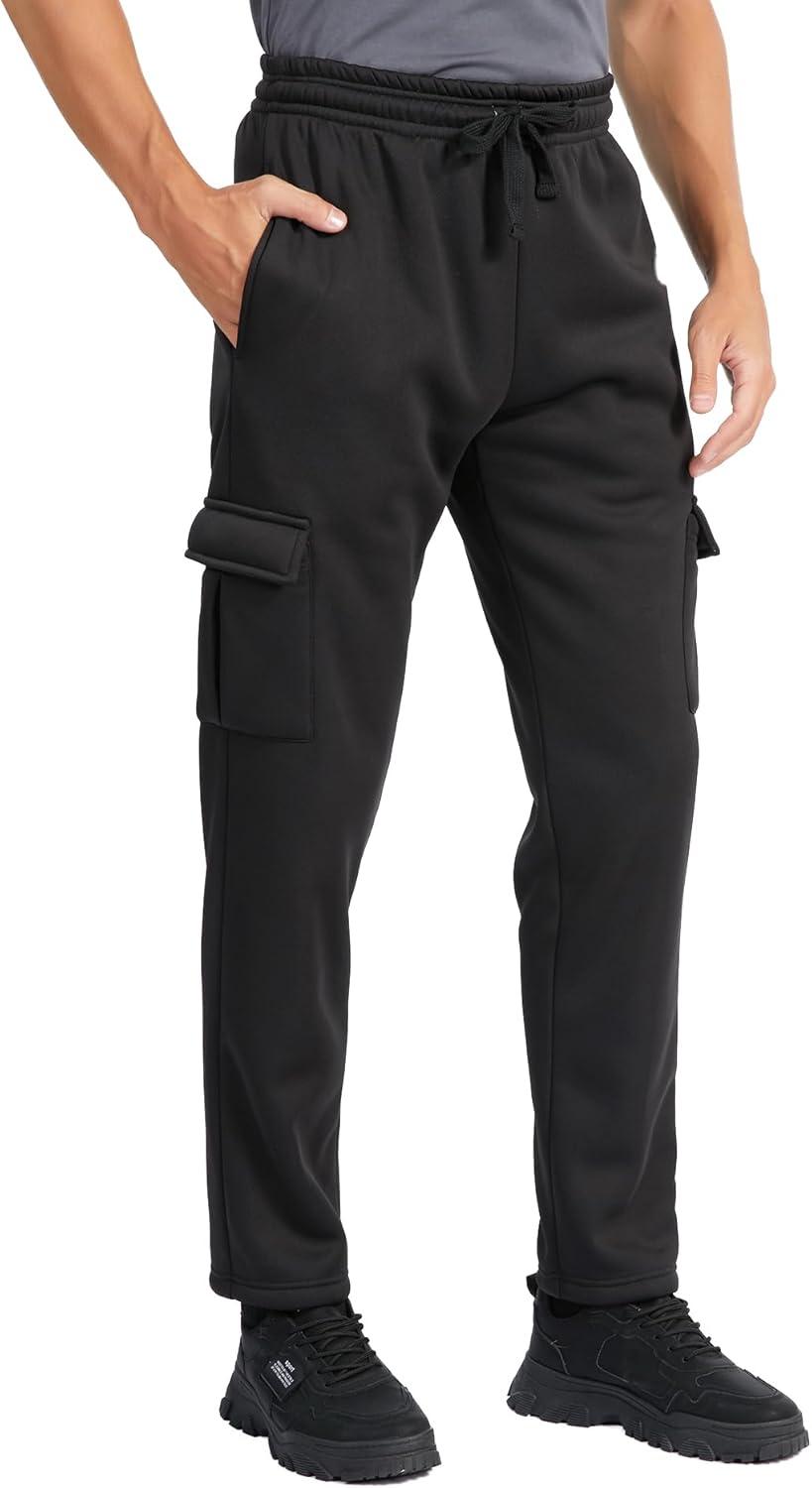 imageZITY Mens Thick Fleece Winter Pants Heavyweight Warm Sherpa Lined Athletic Jogger Sweatpants with Pockets021blackstraight Cuff