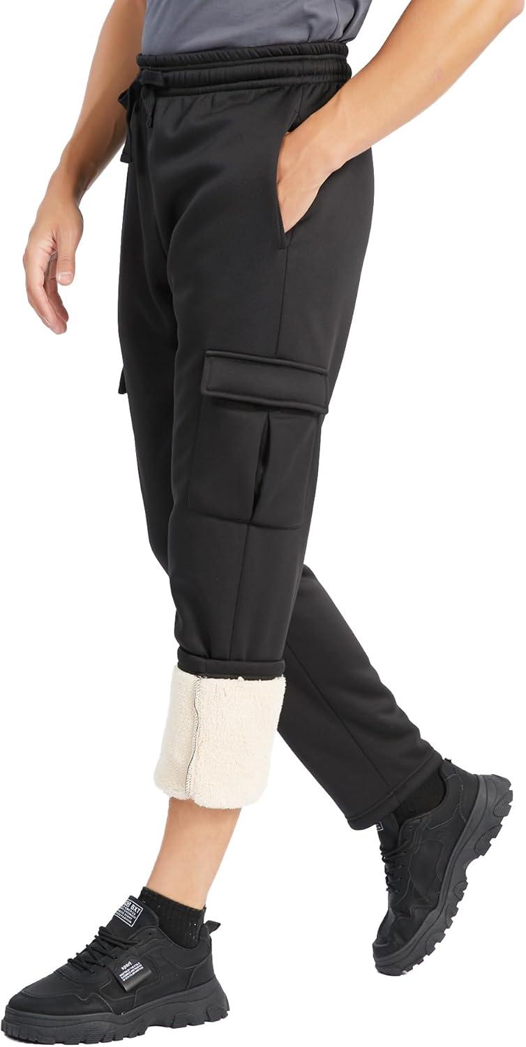 imageZITY Mens Thick Fleece Winter Pants Heavyweight Warm Sherpa Lined Athletic Jogger Sweatpants with Pockets021blackstraight Cuff