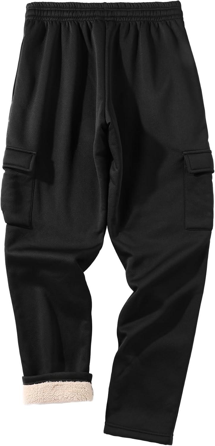 imageZITY Mens Thick Fleece Winter Pants Heavyweight Warm Sherpa Lined Athletic Jogger Sweatpants with Pockets021blackstraight Cuff