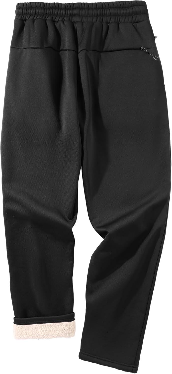 imageZITY Mens Thick Fleece Winter Pants Heavyweight Warm Sherpa Lined Athletic Jogger Sweatpants with PocketsBlack
