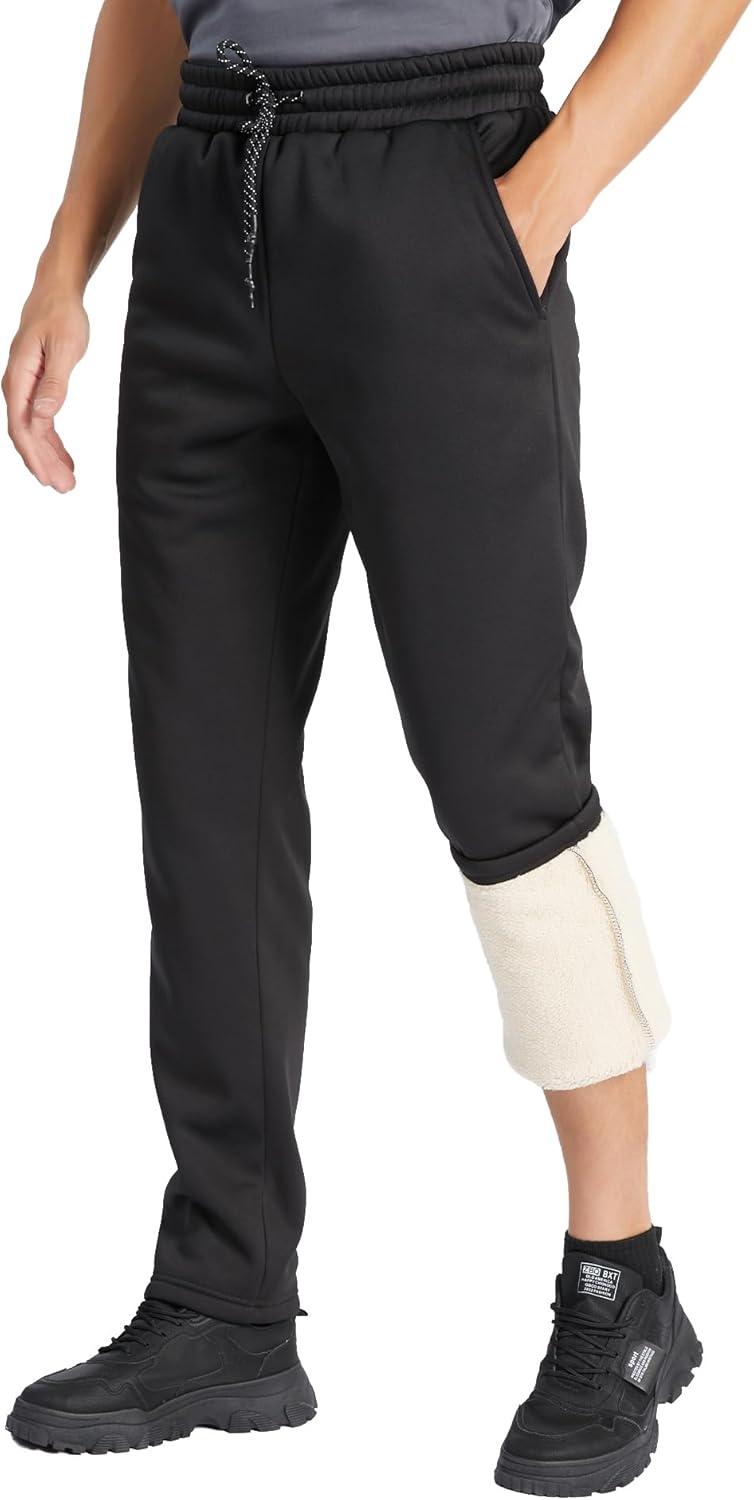 imageZITY Mens Thick Fleece Winter Pants Heavyweight Warm Sherpa Lined Athletic Jogger Sweatpants with PocketsBlack