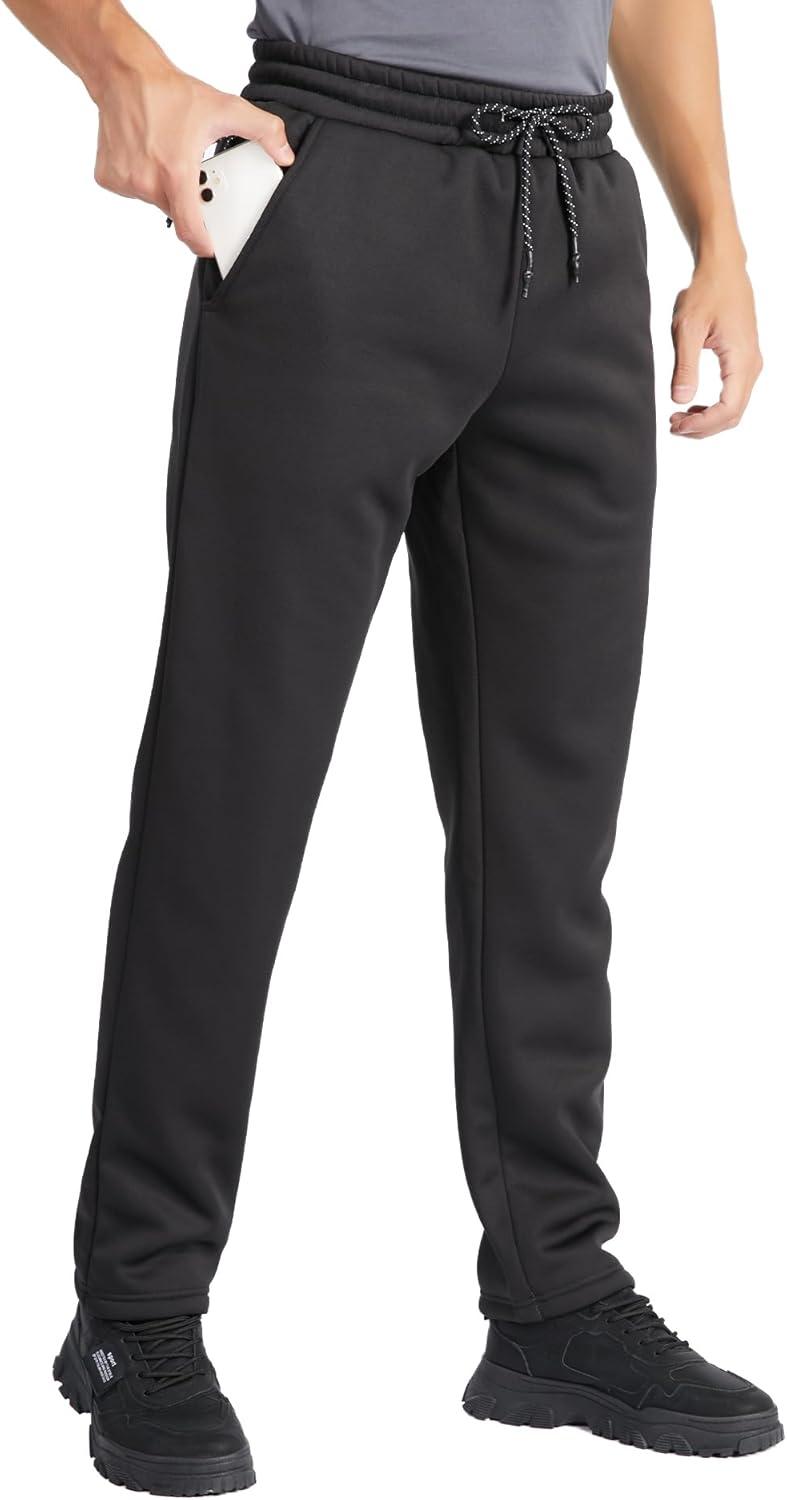 imageZITY Mens Thick Fleece Winter Pants Heavyweight Warm Sherpa Lined Athletic Jogger Sweatpants with PocketsBlack