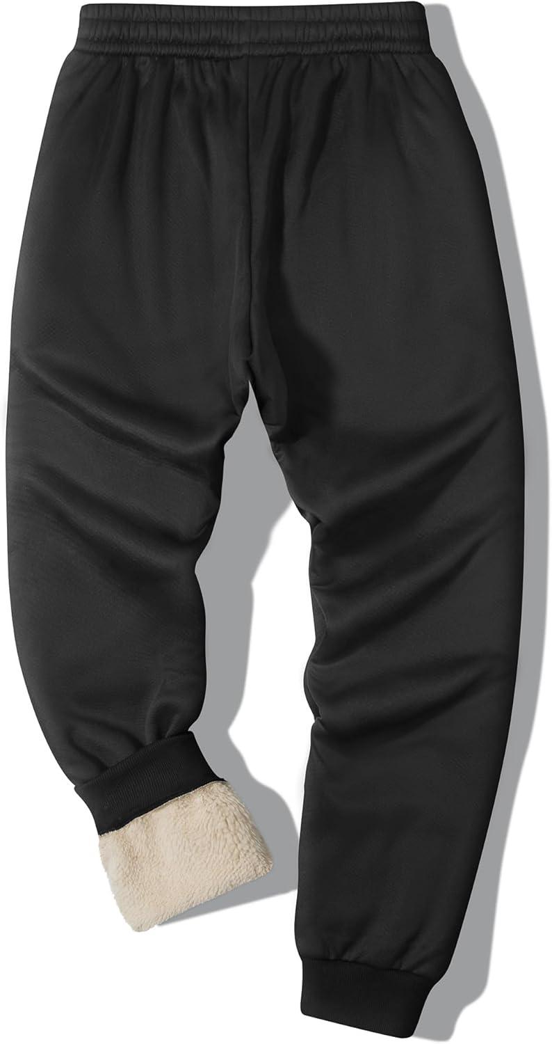 imageZITY Mens Thick Fleece Winter Pants Heavyweight Warm Sherpa Lined Athletic Jogger Sweatpants with PocketsDeep Black