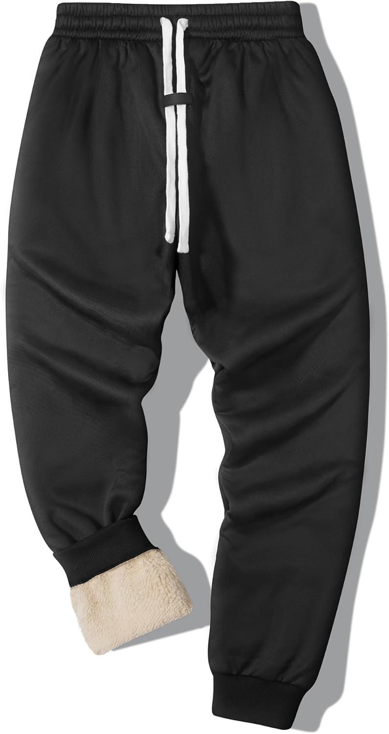 imageZITY Mens Thick Fleece Winter Pants Heavyweight Warm Sherpa Lined Athletic Jogger Sweatpants with PocketsDeep Black