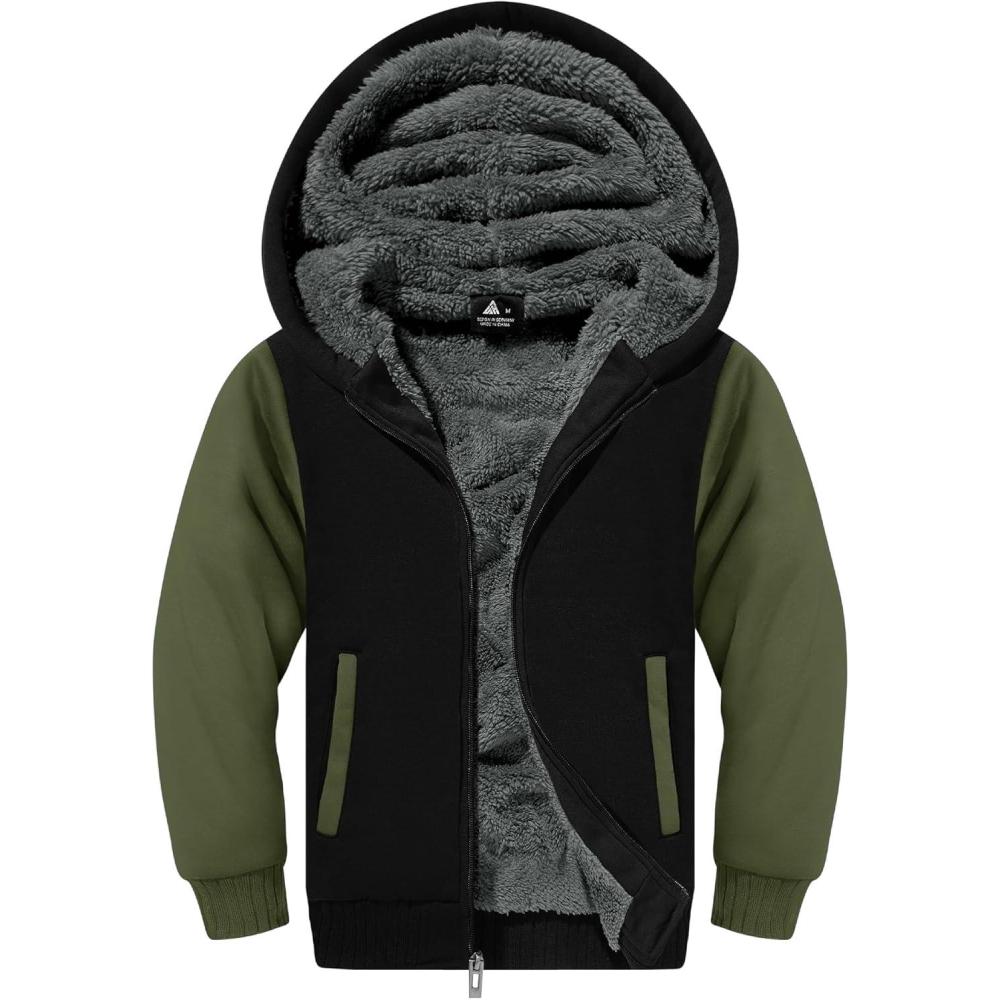 imageZITY Boys Zip Up Hoodie Fleece Jacket Kids Sherpa Lined Sweatshirts Outerwear Unisex Warm Winter Coat 615 Years OldArmy Green