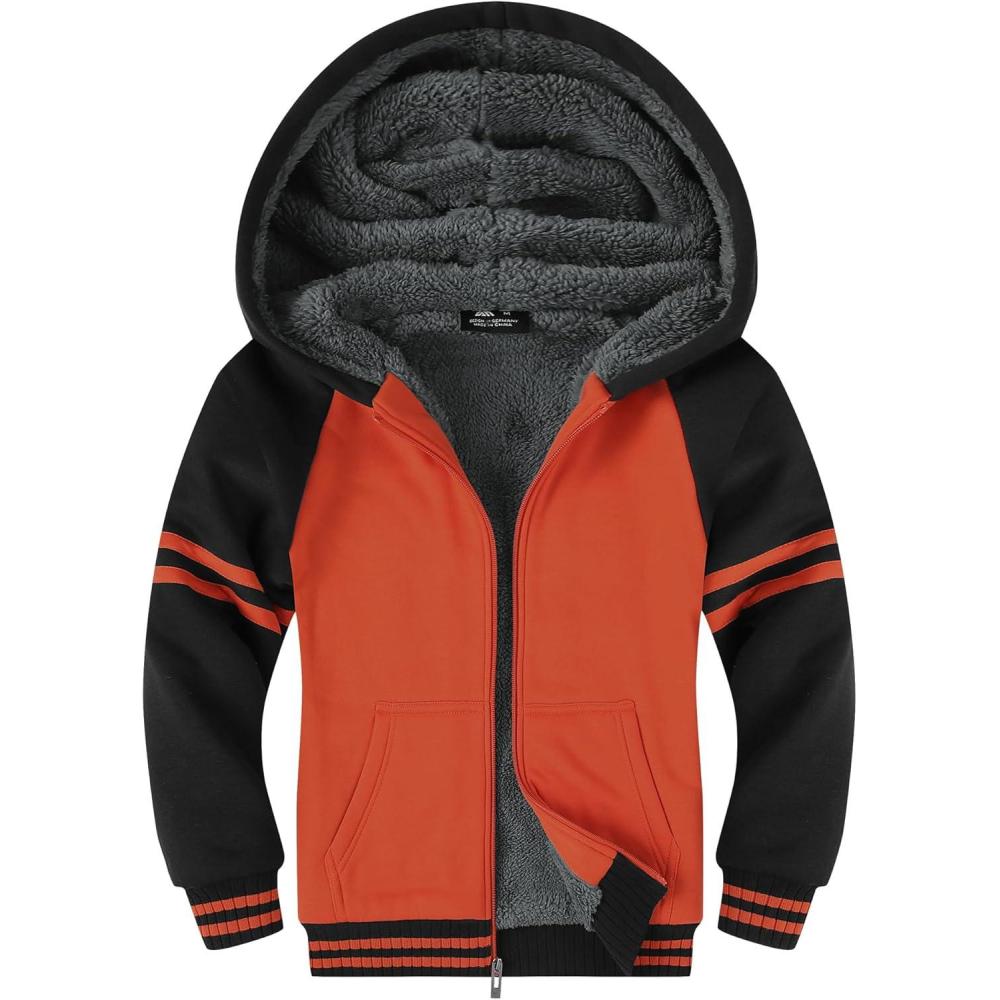 imageZITY Boys Zip Up Hoodie Fleece Jacket Kids Sherpa Lined Sweatshirts Outerwear Unisex Warm Winter Coat 615 Years OldBlack Orange