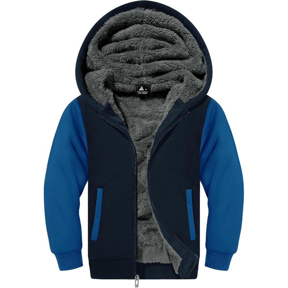 imageZITY Boys Zip Up Hoodie Fleece Jacket Kids Sherpa Lined Sweatshirts Outerwear Unisex Warm Winter Coat 615 Years OldBlue Black