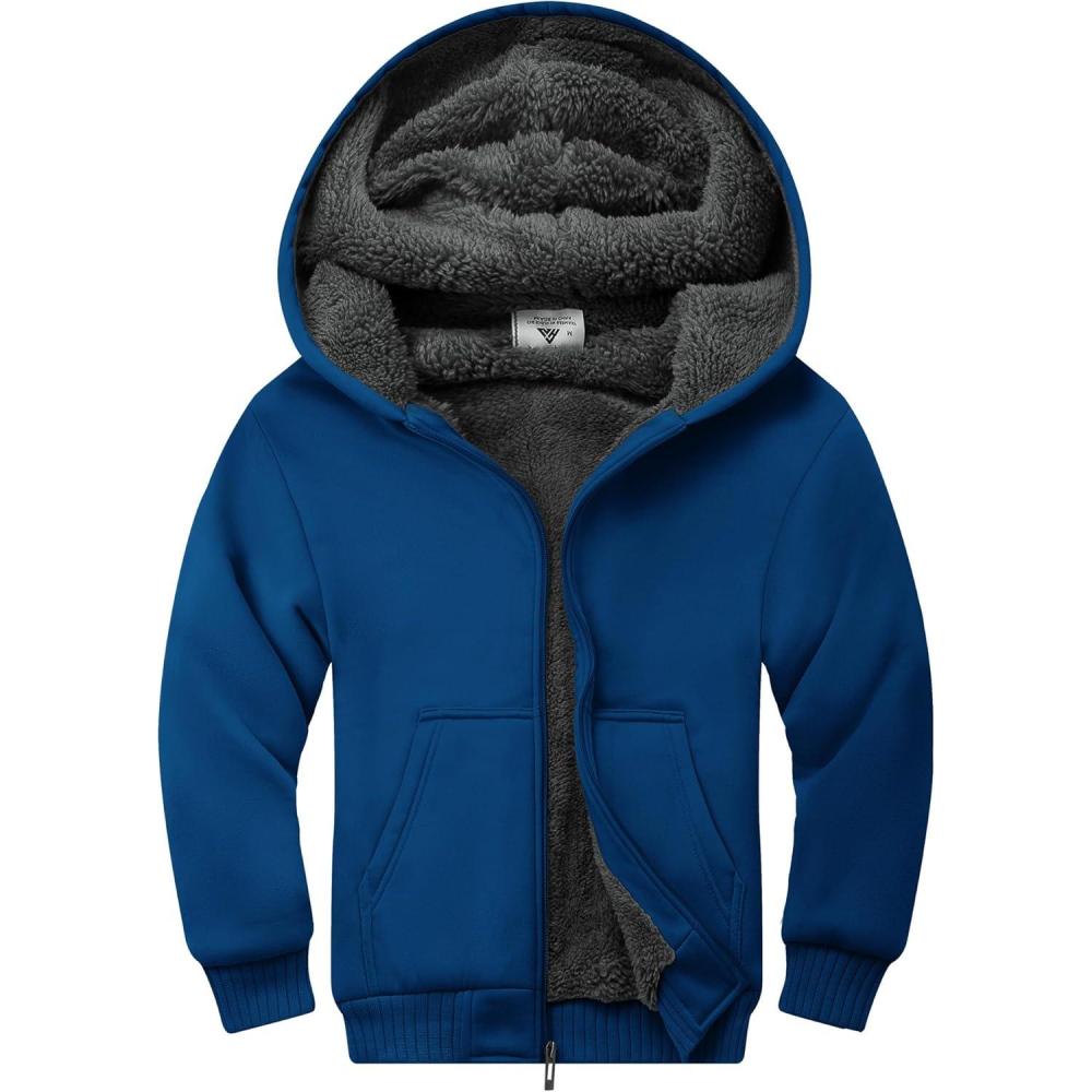 imageZITY Boys Zip Up Hoodie Fleece Jacket Kids Sherpa Lined Sweatshirts Outerwear Unisex Warm Winter Coat 615 Years OldDeep Blue